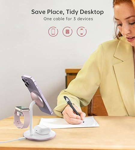 Miniatura 3 de XooFly Estación de carga inalámbrica 3 en 1 para dispositivos Apple, soporte de cargador inalámbrico rápido con adaptador de 20 W para iPhone 1716