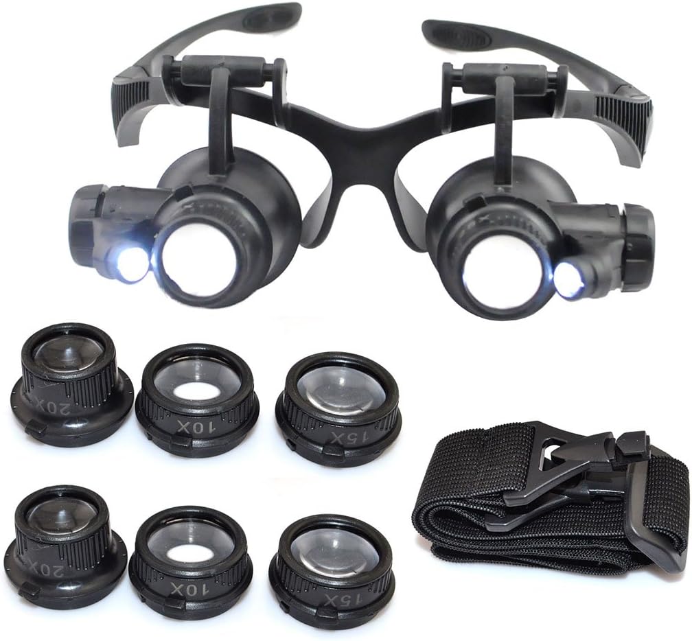 iKKEGOL 10X 15X 20X 25X LED Double Eye Jeweler Watch Repair Magnifying Glasses Loupe Magnifier 9892G