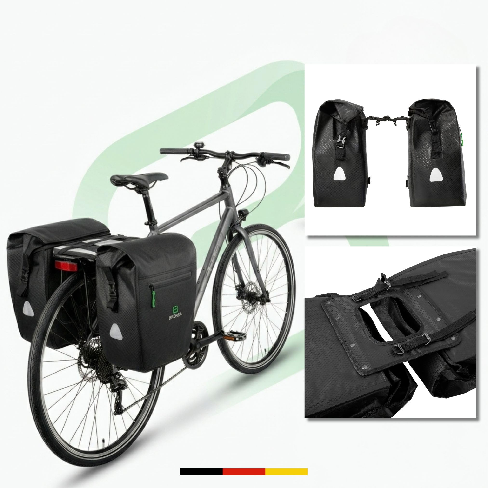 Doppel Fahrradtasche für Gepäckträger hinten, 40L (2x20L) Fahrrad Gepäckträgertasche, 100% Wasserdicht, Reflektierend, Click-System Befestigung, Fahrradtaschen für E-Bike & Fahrrad