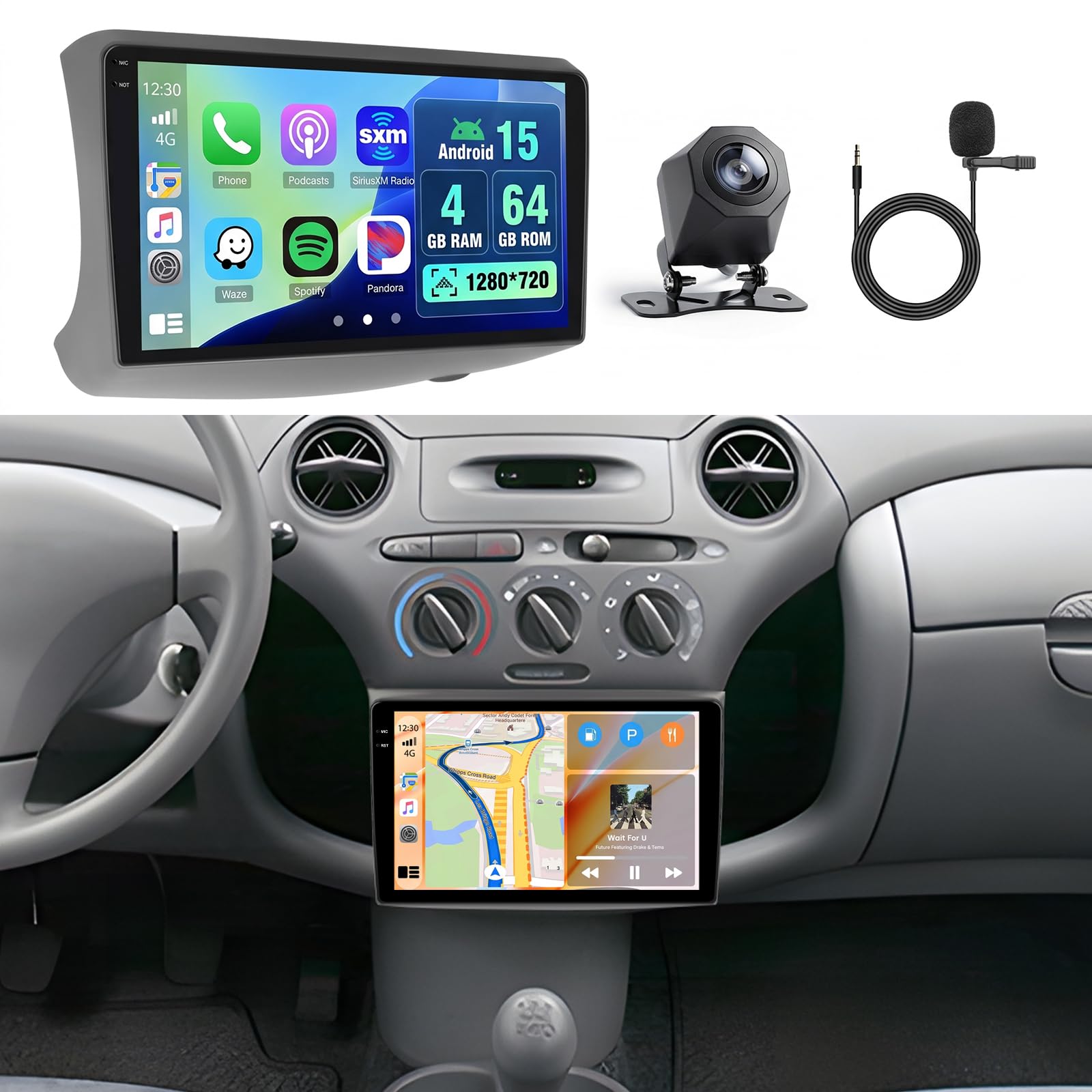 4+64G Autoradio Android pour Toyota Yaris Vitz XP10 Square Echo 1999-2005 | Incell Écran Tactile Carplay Autoradio 2 DIN GPS Navi Bluetooth 5.0 WiFi FM/RDS Caméra de Recul EQ 4+64G