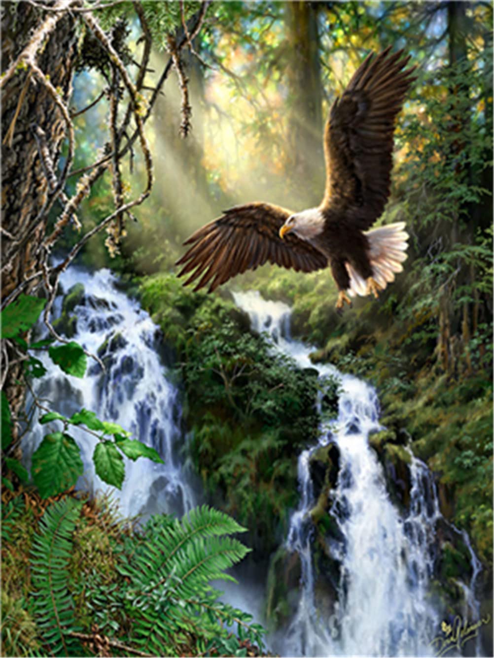 Meecaa Eagle Paint By Numbers Jungle Tree Landscape Kit For Adults Beginner Diy Oil Painting 16X20 Inch (, Framed)