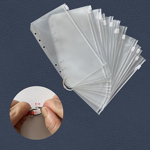 Miniatura 4 de SUCCEFORT 22 bolsillos para carpeta A6, juego de sobres de efectivo de 6 agujeros con 18 carpetas transparentes con cremallera, 2 bolsillos para