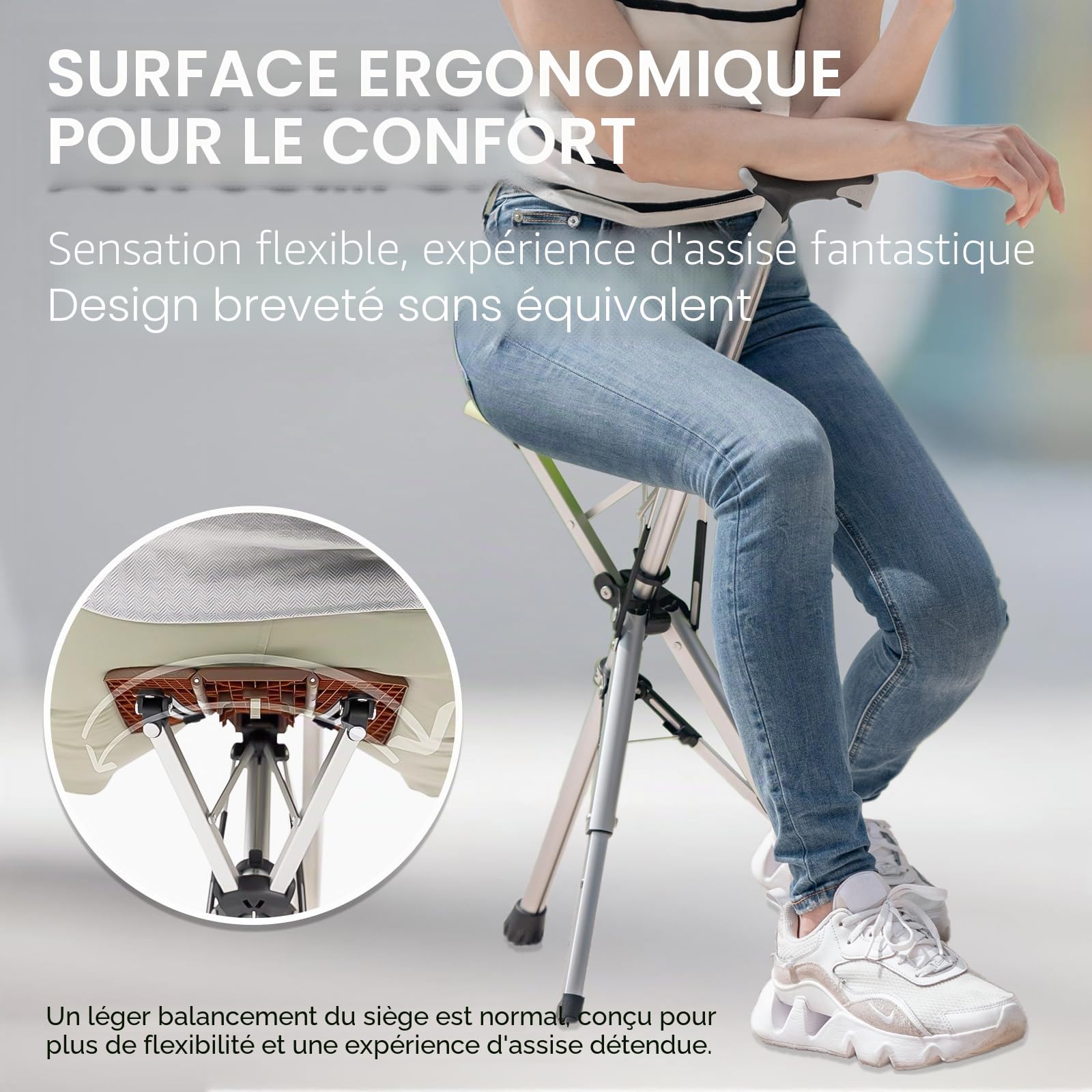 STEP2GOLD Ta-Da Chair - Canne de Marche avec siège, Cadre en Aluminium Ultra-léger et Tabouret Pliable Robuste (jusqu'à 110 kg), Design Pliable, idéal pour Les Voyages et Les visites touristiques