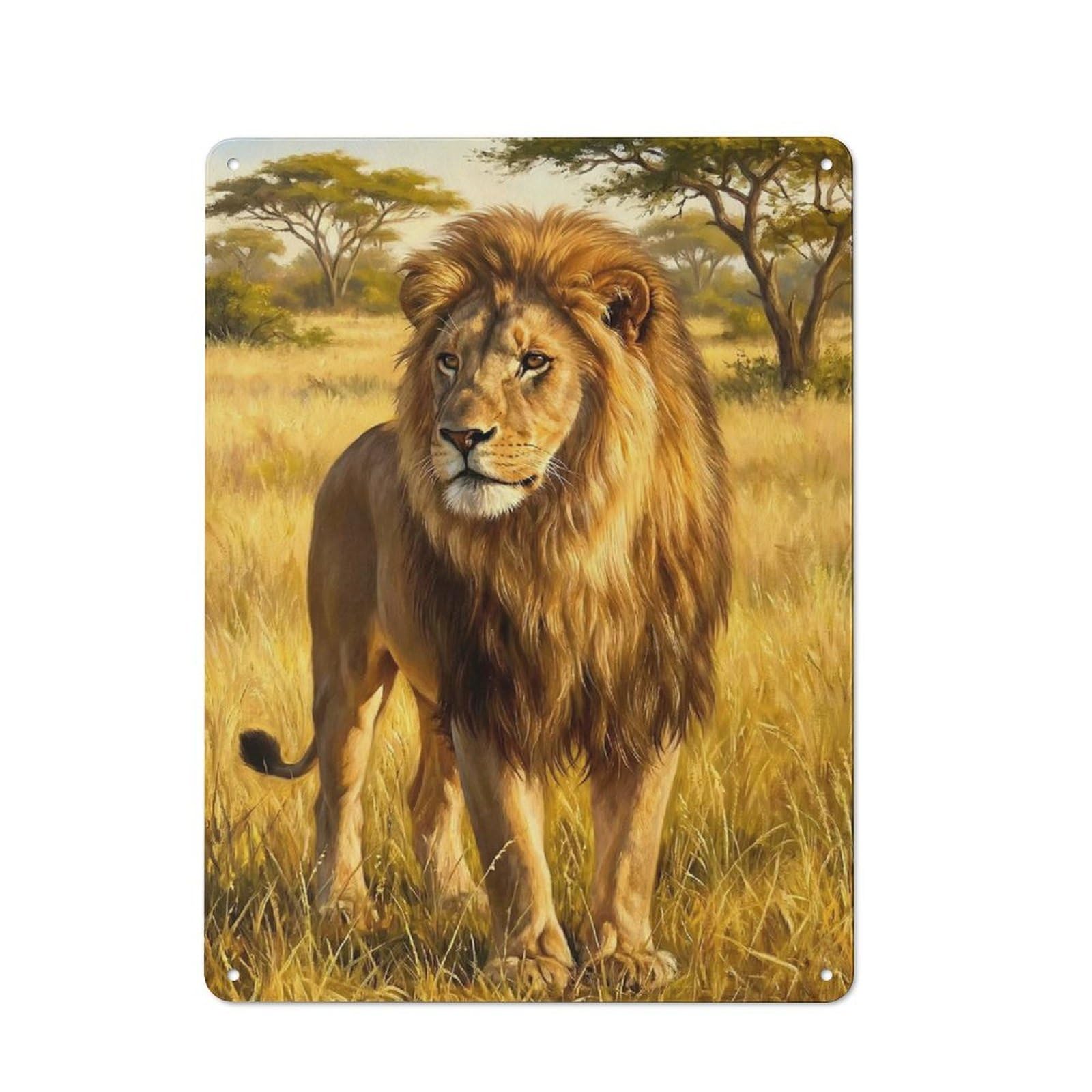 Junmoney Style-11 Bistro Style Bistro Metal Sign 40X30cm Featuring Majestic Lion In African Savannah Poster, Picture, Metal Print, Paint By Tesiga, Shop Wall Decor For Takeaway, Bar, Kitchen Or Counter Area