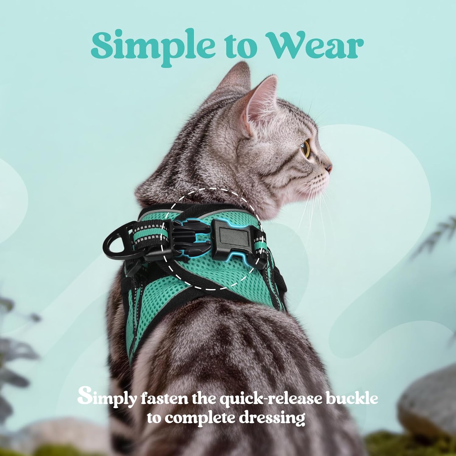 rabbitgoo Cat Harness and Leash Set for Walking Escape Proof, Adjustable Soft Kittens Vest with Reflective Strip for Cats, Comfortable Outdoor Vest, Green, XL