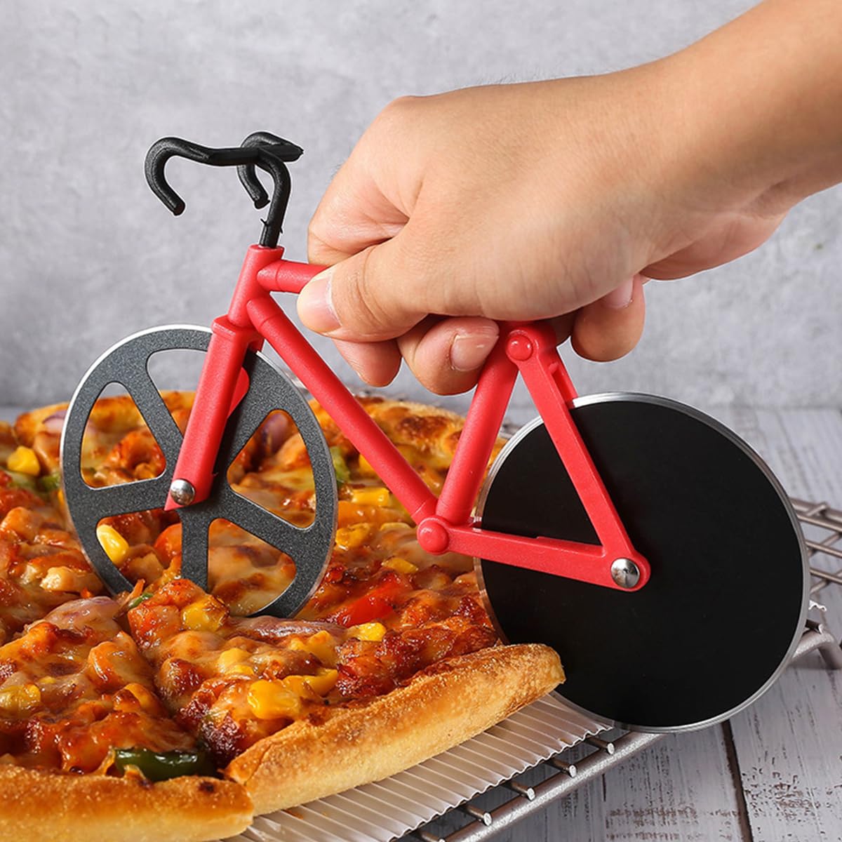 Alnicov Bike Pizza Cutter Pizza Cutter Wheel Acero Inoxidable Super Sharp Blades - Rojo