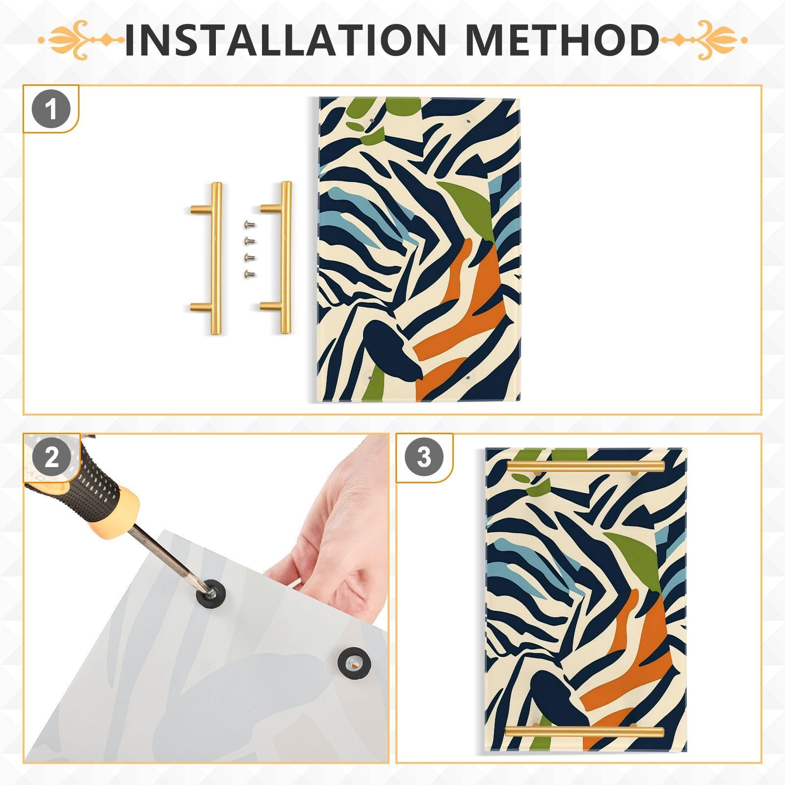 GUIJI Zebra Stripes Acrylic Tray, Perfume Cosmetic Jewelry Decorative Trays Bathtub Organizer, Living Room Kitchen Serving Tray with Gold Handles