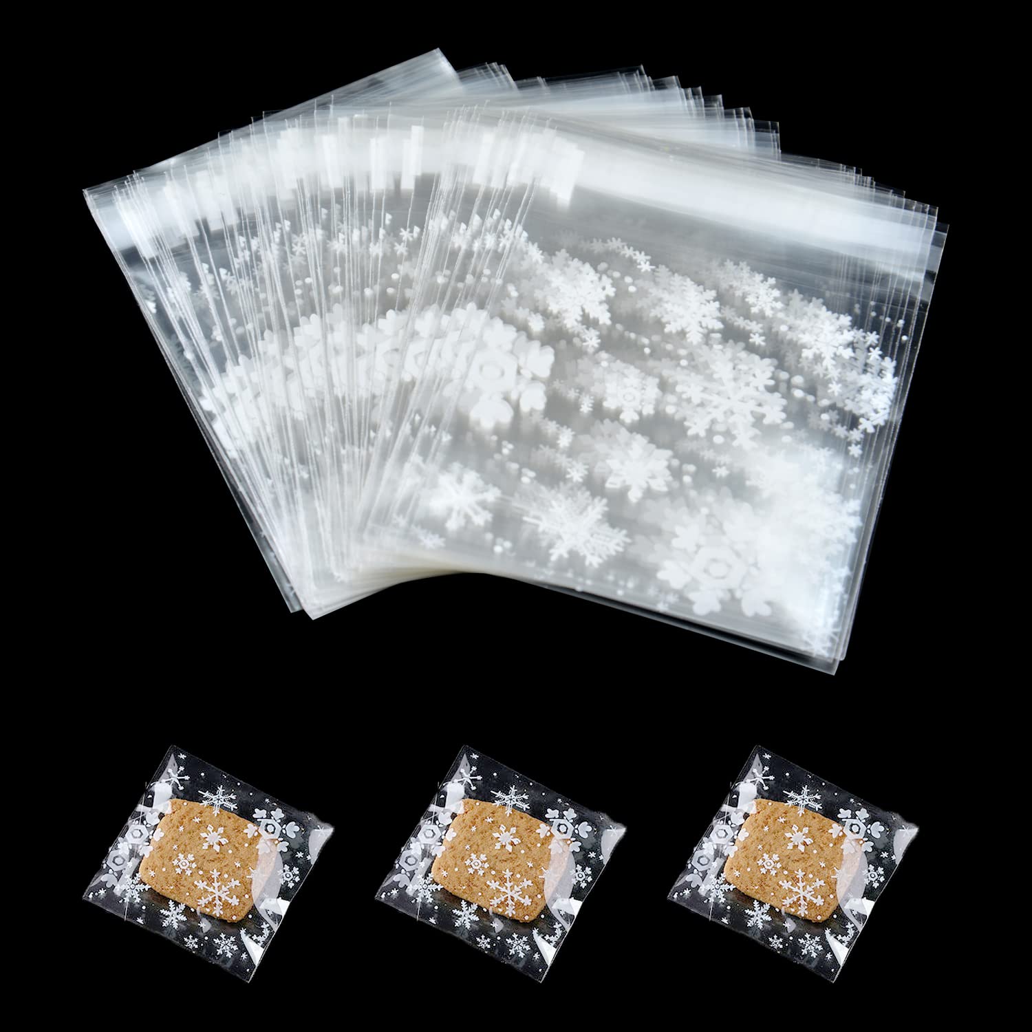 200 Pieces Cellophane Bags Clear Self-Adhesive Cookie Bags Plastic Sweet Bags for Bakery, Cookie, Candies, Biscuit, Jewelry, Soaps, Cards and Dessert (10 × 10 cm)…