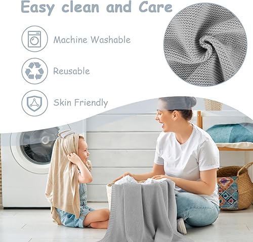 Miniatura 7 de Yoofoss Manta de punto 100% algodón de 75 x 55 pulgadas, transpirable, acogedora manta térmica neutra, para todas las estaciones, para sofá, cama,