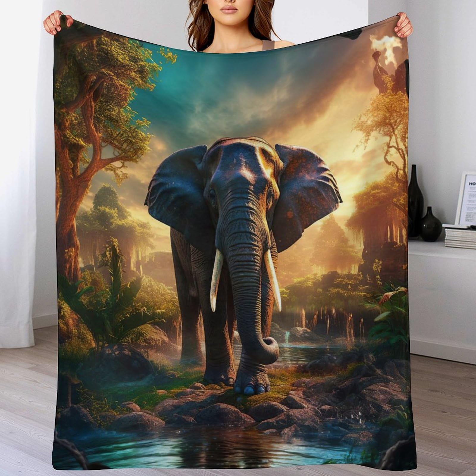 Couverture polaire éléphant anti-frissons, grand plaid chaud et moelleux pour lit et canapé-lit