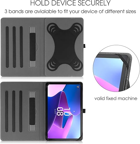 Miniatura 3 de Funda universal para tablet de 9 a 10.5 pulgadas, con múltiples ángeles de visión de piel sintética, con correa de mano para tableta de pantalla