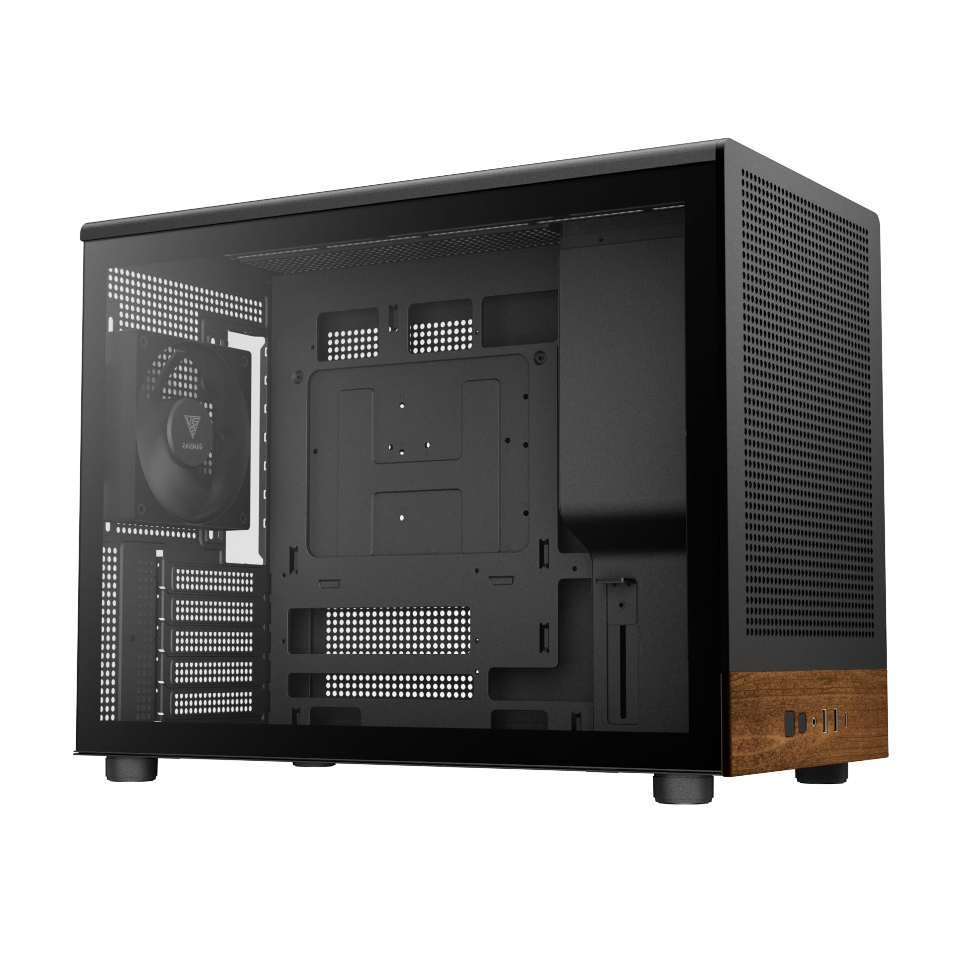 GAMDIAS Athena M4M Wood - Caja micro torre de 3 x 120 cm, frontal de red de nogal