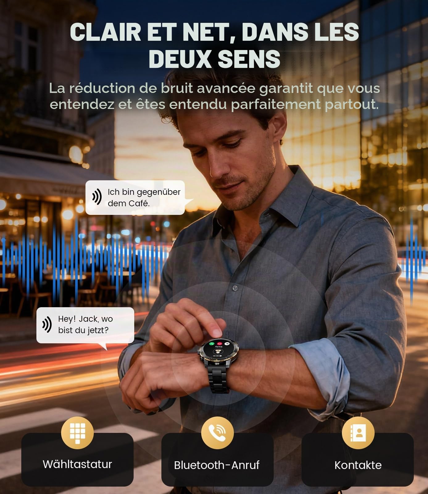 FITFLEX Montre Connectée Homme avec Batterie 800 mAh, 1.43" HD AMOLED Smartwatch Homme avec Appel Bluetooth/120+ Sportifs/Sommeil/Lampe de Poche, Etanche IP68, Fitness Montre iOS Android