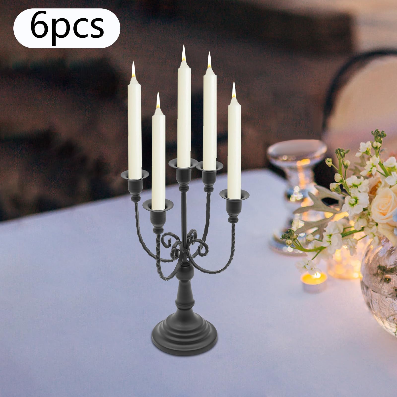 6 Stück Kerzenständer aus Metall 5 Arme Kerzenständer für Hochzeit Geburtstag Esstisch usw Kerzenhalter für Tischdekorationen Heimdekorationen (Schwarz)