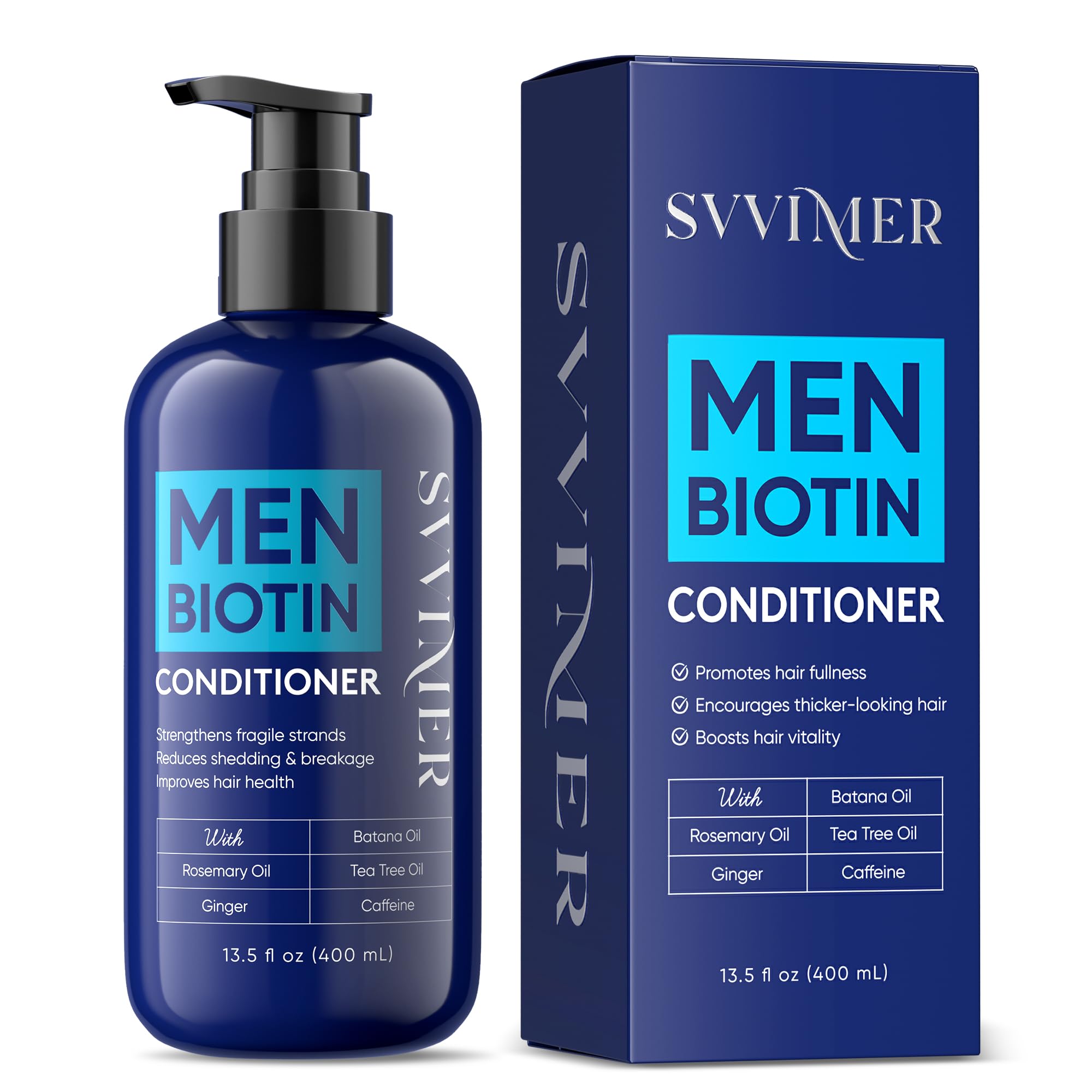 Svvimer Biotin Hair Conditioner for Men - Thickening Volumizing Conditioner with Rosemary Tea Tree Oil Caffeine for Thinning Damaged Dry Hair sulfate free - 13.5 Fl Oz (Pack of 1)
