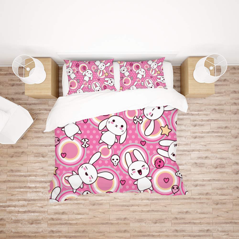 Funda de edredón de 3 piezas para evitar planchar con diseño Kawaii ultrasuave