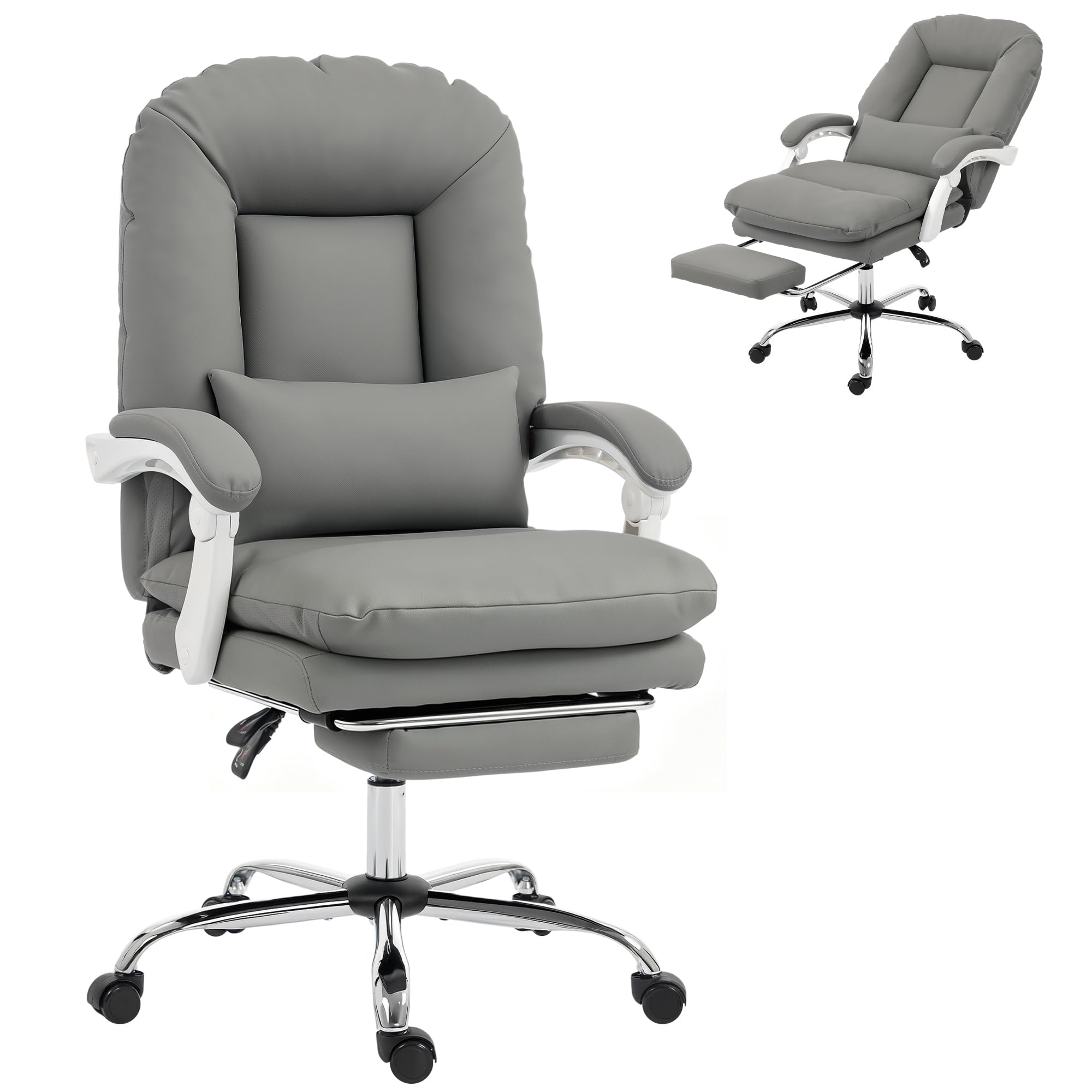 HOMCOM Ergonomic Executive Office Chair Recliner, Lumbar Support Grey