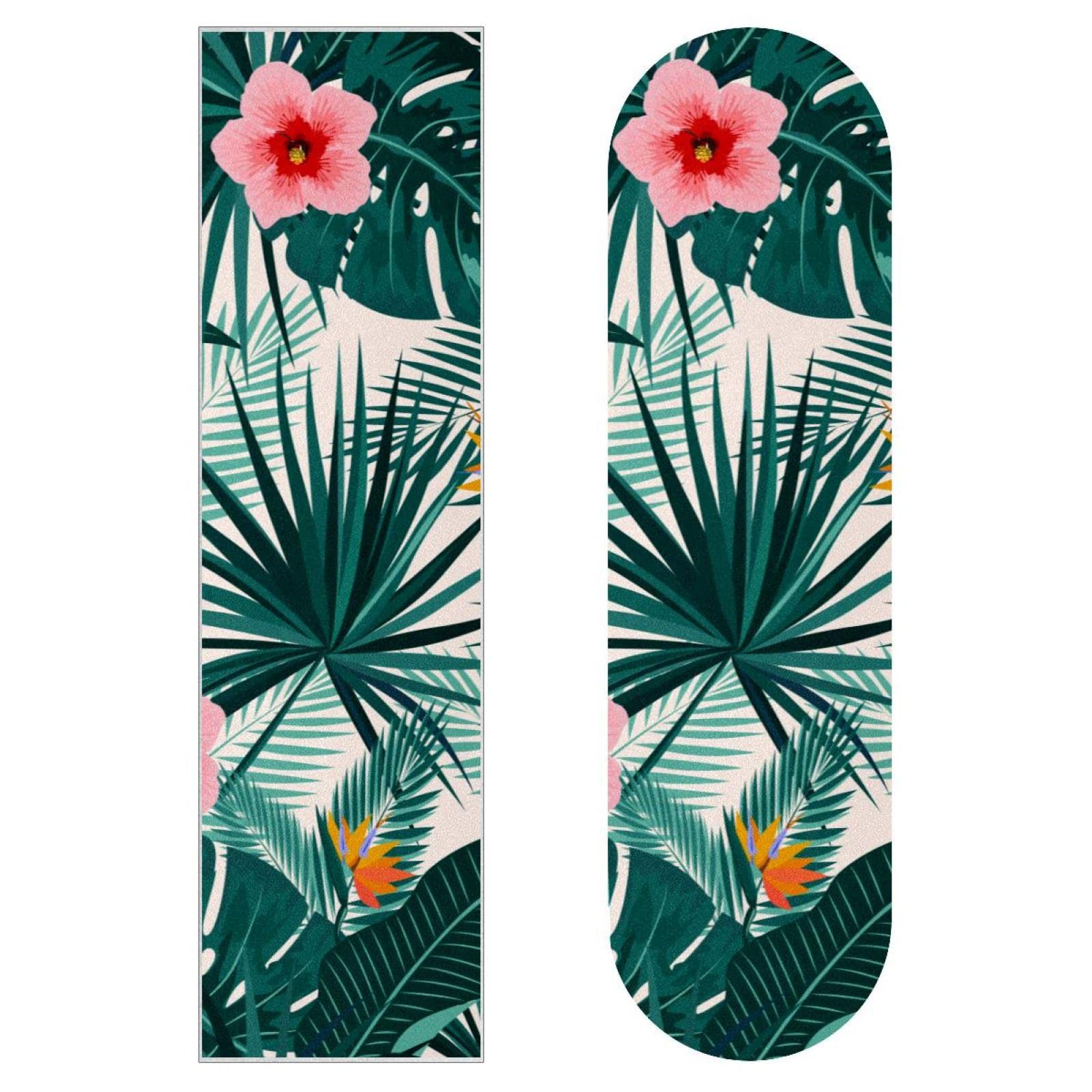 2 Stück Skateboard-Griptape mit tropischem Blumenmuster, grüne Blätter, Sandpapier, Longboard-Aufkleber, Scooter, Deck, Sandpapier