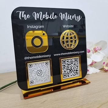 Custom Multi Qr Code Sign, Business Social Media With InstagramPaypal, Personalized Logo And Name - Acrylic Mirror Sign For Office Door And Wall Display
