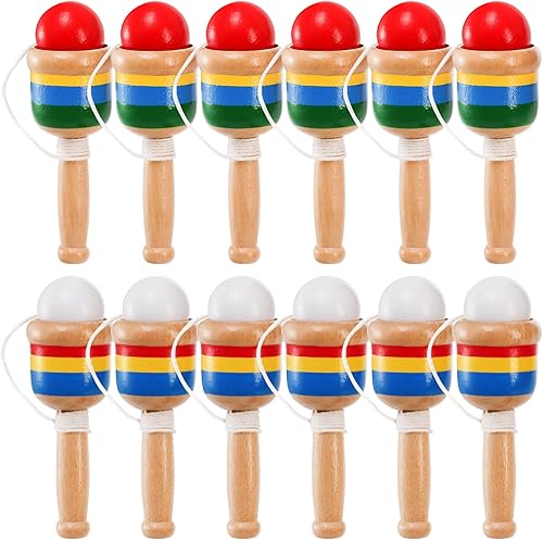 Juego de 12 pelotas de madera para atrapar, mini pelota de madera con taza de cuerda, juguetes vintage para niños, novedosos juegos de fiesta