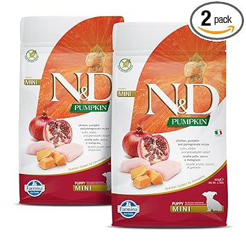 FARMINA N&D Pumpkin - Chicken & Pomegranate - Grain Free - Dog Dry Food - Puppy - Mini Breed (Pack of 2, Each 800Gms)