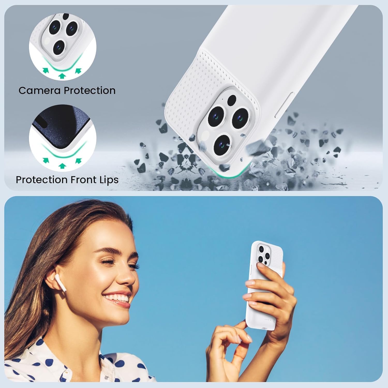 Battery Case for iPhone 15 Pro Max,Powerful 8600mah Ultra-Slim Protective Charging Case,15W Fast Charging Portable Rechargeable Expandable Battery Charger Cover for iPhone 15 Pro Max(6.7inch)-White