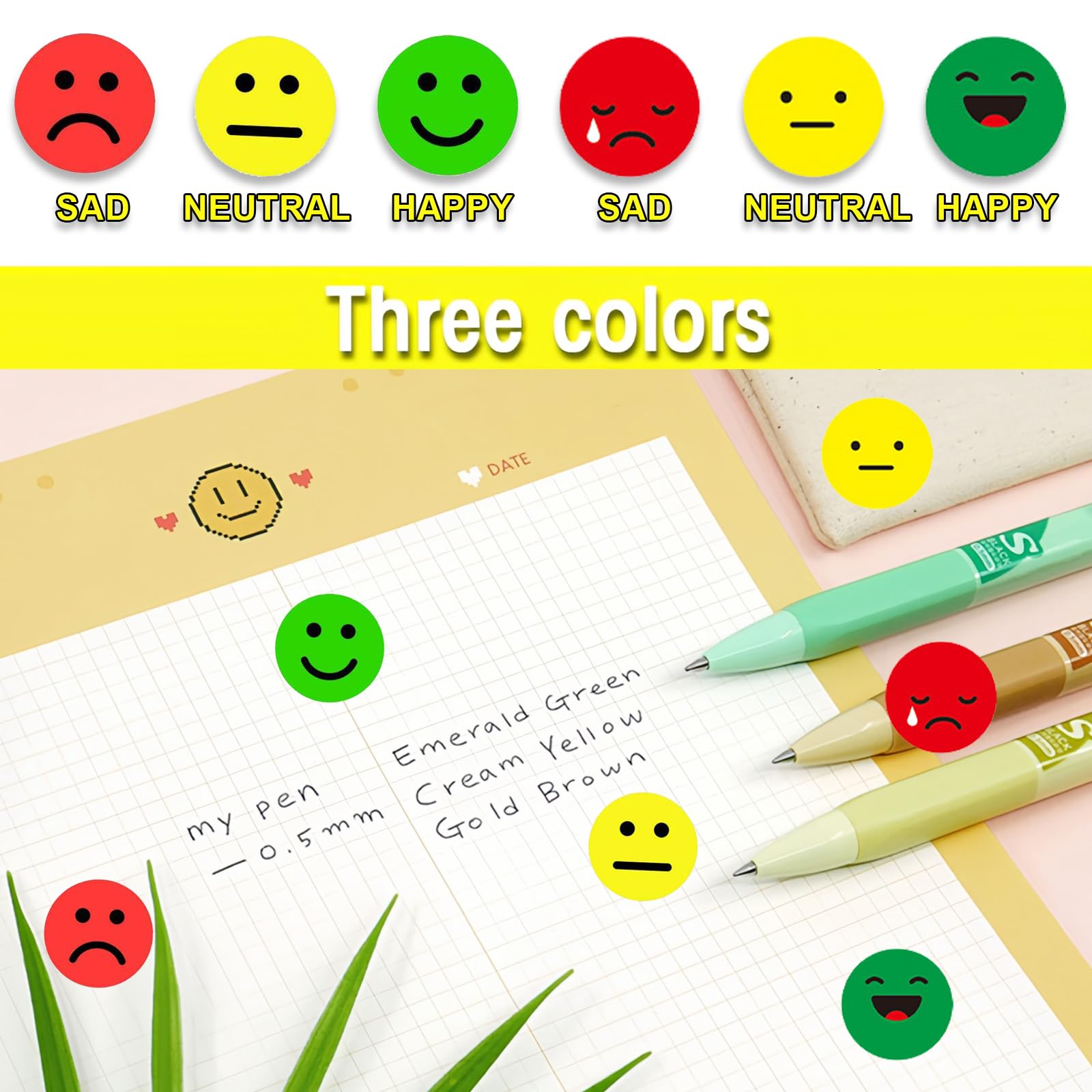 ChAusa 2400 Pcs Smile Stickers 2.5cm Happy/Sad Smiling Face Stickers Emotions Stickers Round Red Yellow Green Traffic Light Smiley Face Stickers Kids Reward Stickers for Teachers Parents - Image 3