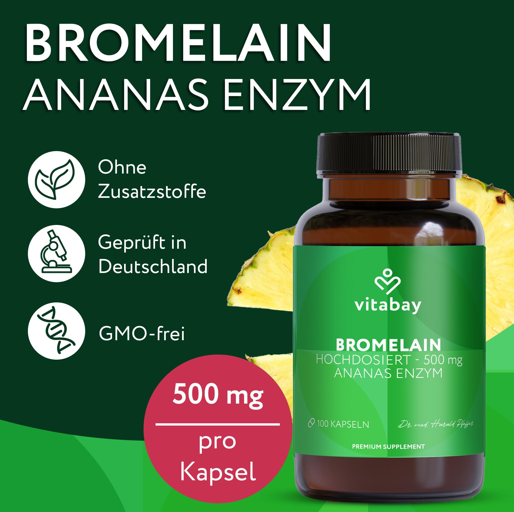 Vitabay Bromelain hochdosiert 500mg - 200 Vegane Kapseln (2er Set)