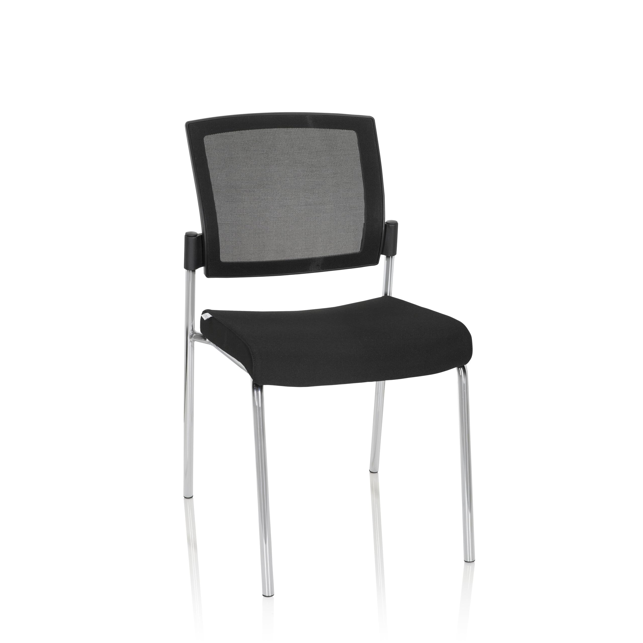 hjh OFFICE 820021 Siège Visiteur K9 V Tissu/Filet Noir/Chrome Siège de conférence pouvant Supporter jusqu'à 180 kg, Assise rembourrée, empilable