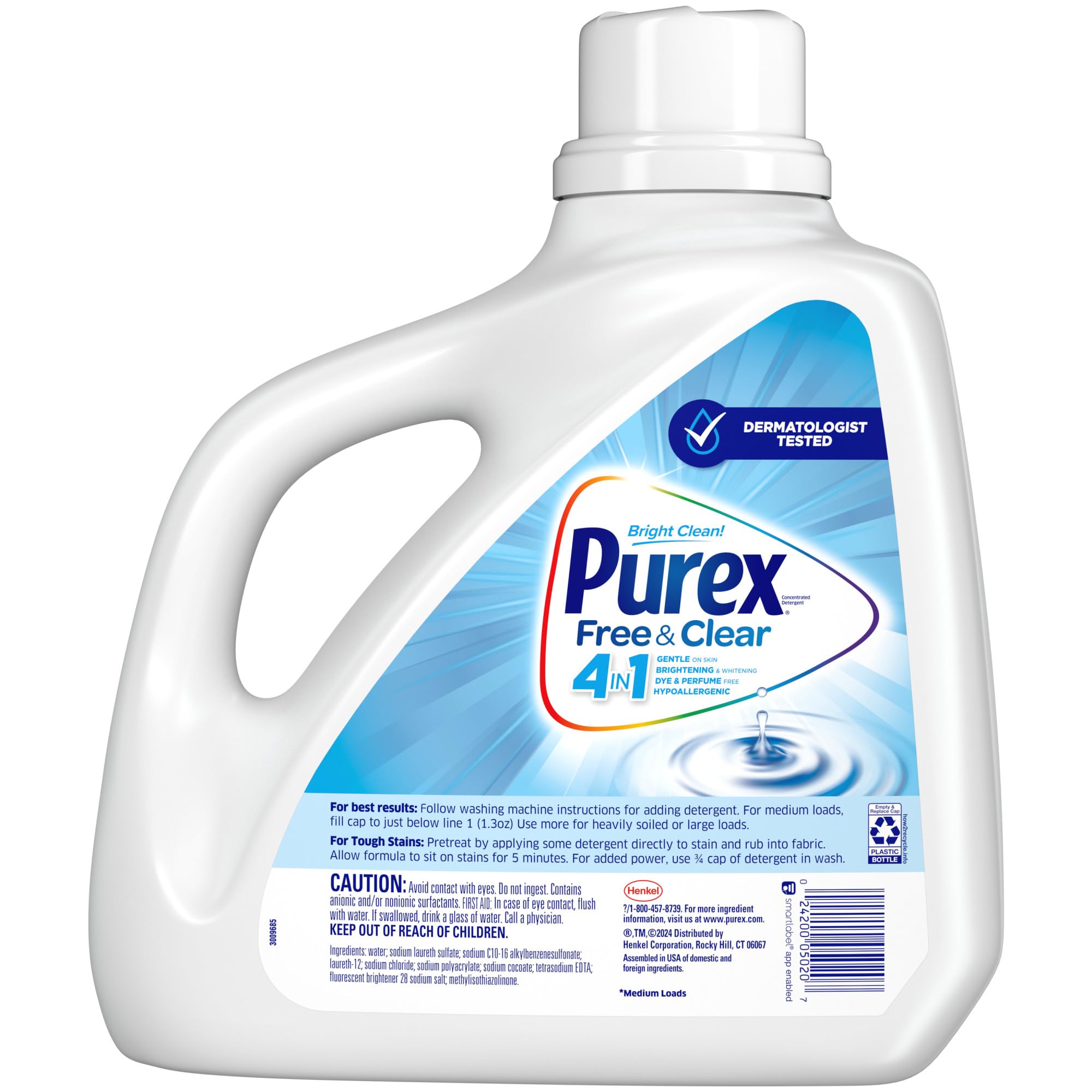 Purex Liquid Laundry Detergent, Free & Clear, 150 Fluid Ounces, 115 Loads
