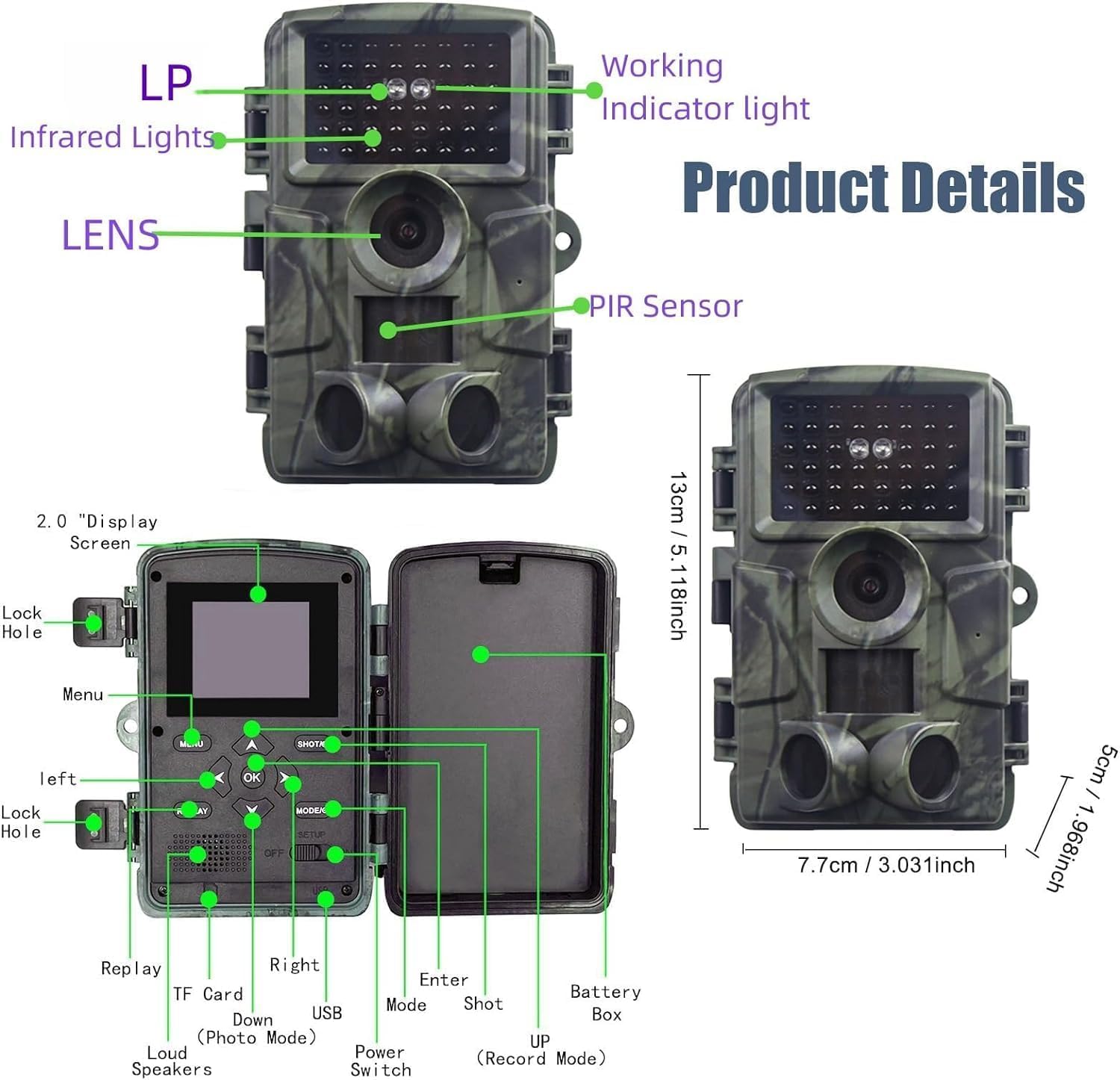 CAMÉRA DE Chasse Vision Nocturne 60MP, 4K HD Infrarouge Caméra Animaux Piège Photographique LCD Caméra Chasse Nocturne Extérieur Étanche No Glow Invisible Caméra Surveillance