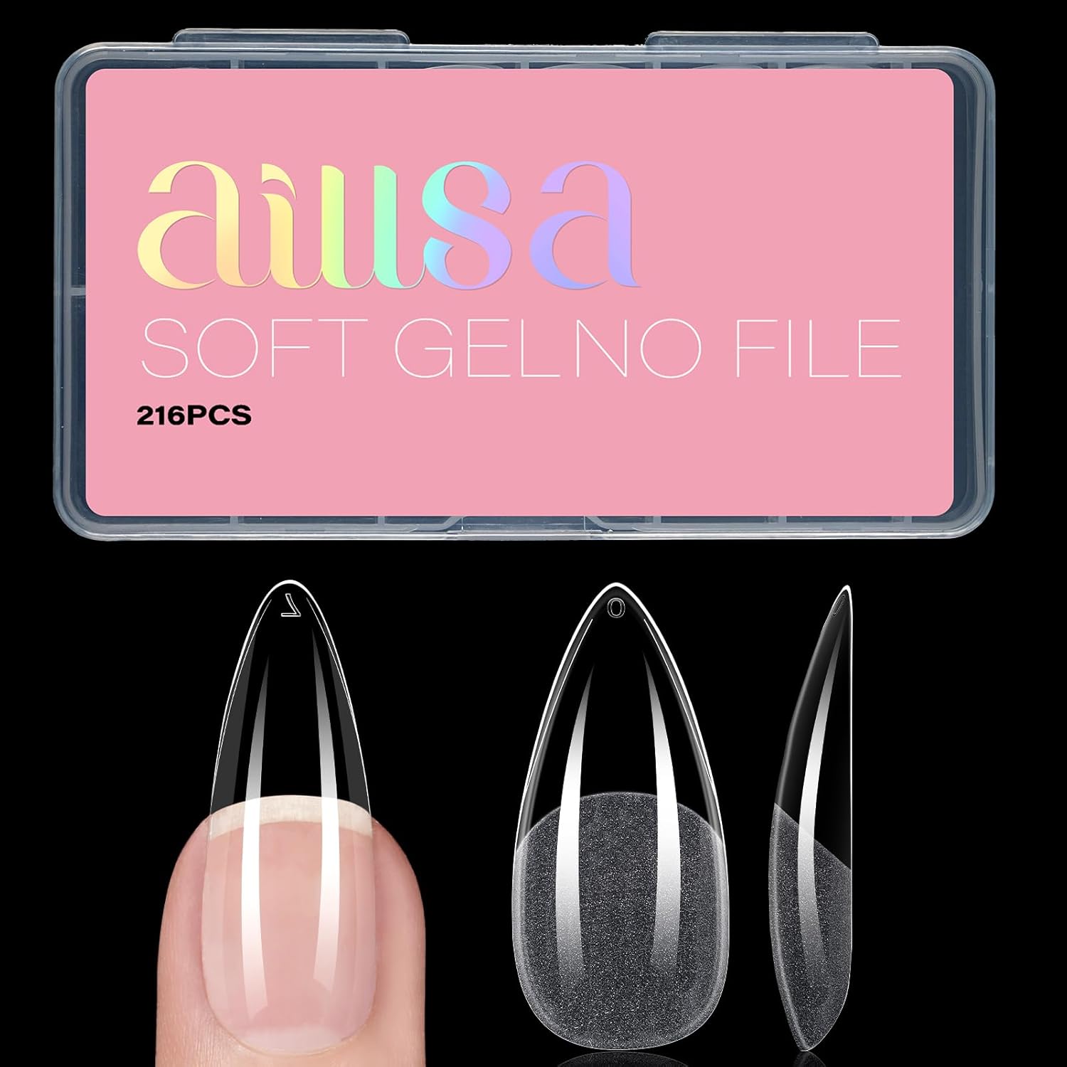AILLSA Short Coffin Nail Tips Clear Gelly Nails Tip Half Matte Full Cover Tips Acrylic Pre-Filed Press on Fake Nail Tips for Nail Extension Home DIY Manicure 216PCS 12Sizes – Long Almond