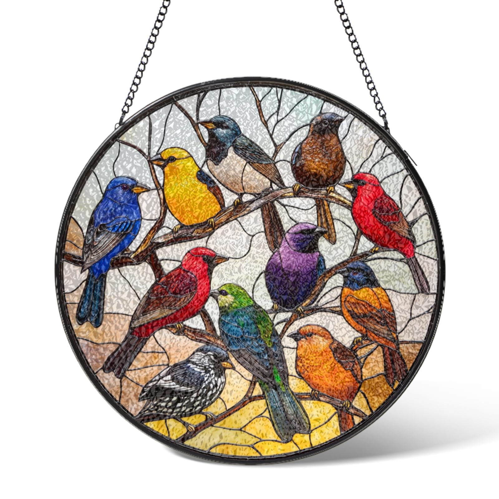 Bird Suncatcher Stained Glass Window Hanging Home Decor,Birds on the Branch Suncatchers Door Garden Decorations for Mom Grandma,Sun Catchers Gifts for Christmas Birthday Housewarming Wedding 5.9 IN