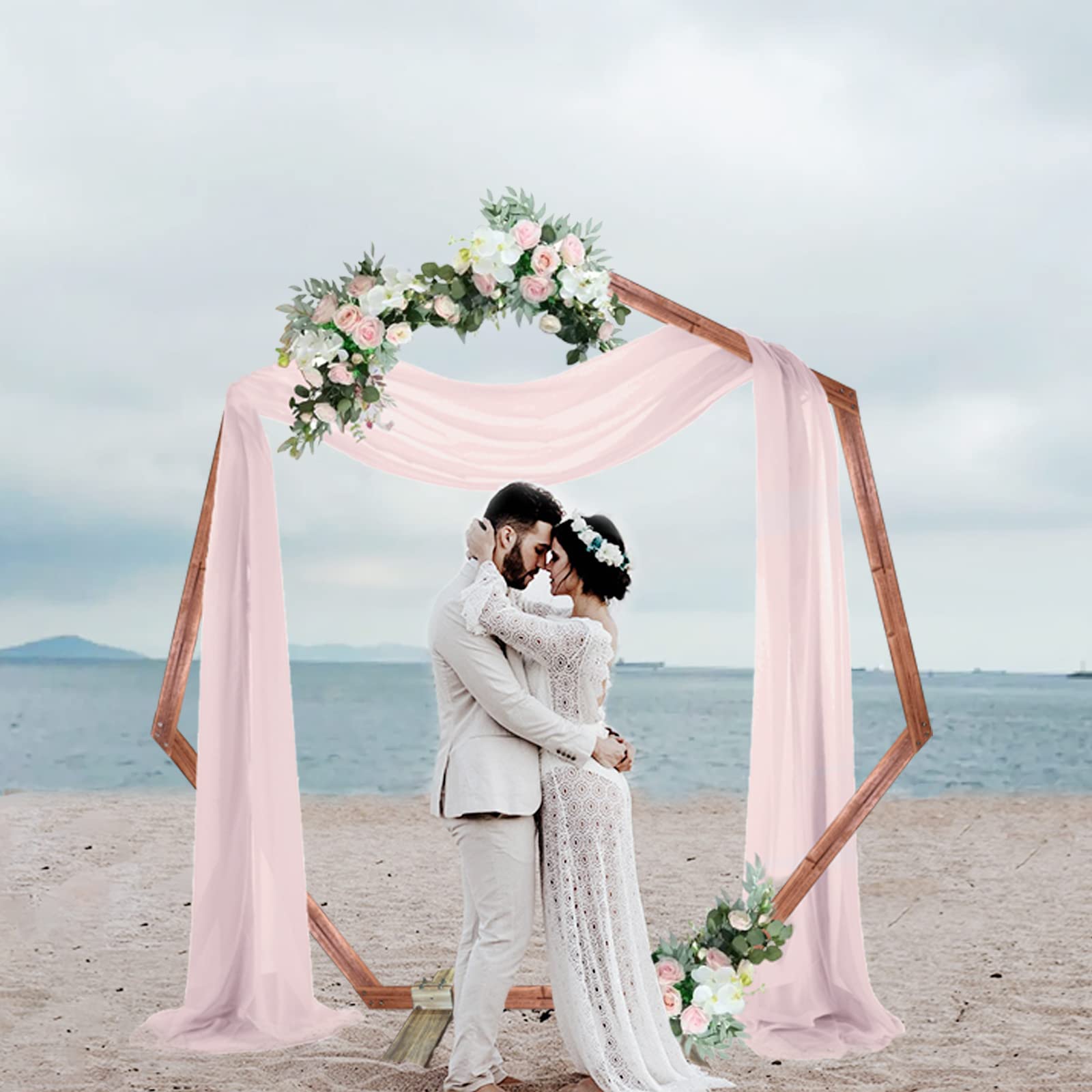 LITUDISOWooden Wedding Arches 7.2FT for Ceremony, Heptagonal Wooden Arch for Wedding,Wedding Arbor Backdrop Stand for Garden Wedding, Parties,Wedding Arch Stand Rustic Farmhouse Theme