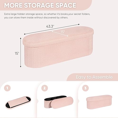 Miniatura 3 de B FSOBEIIALEO - Otomana con espacio de almacenamiento para sala de estar, reposapiés plegable, de vellón, banco plegable para dormitorio, 43.3