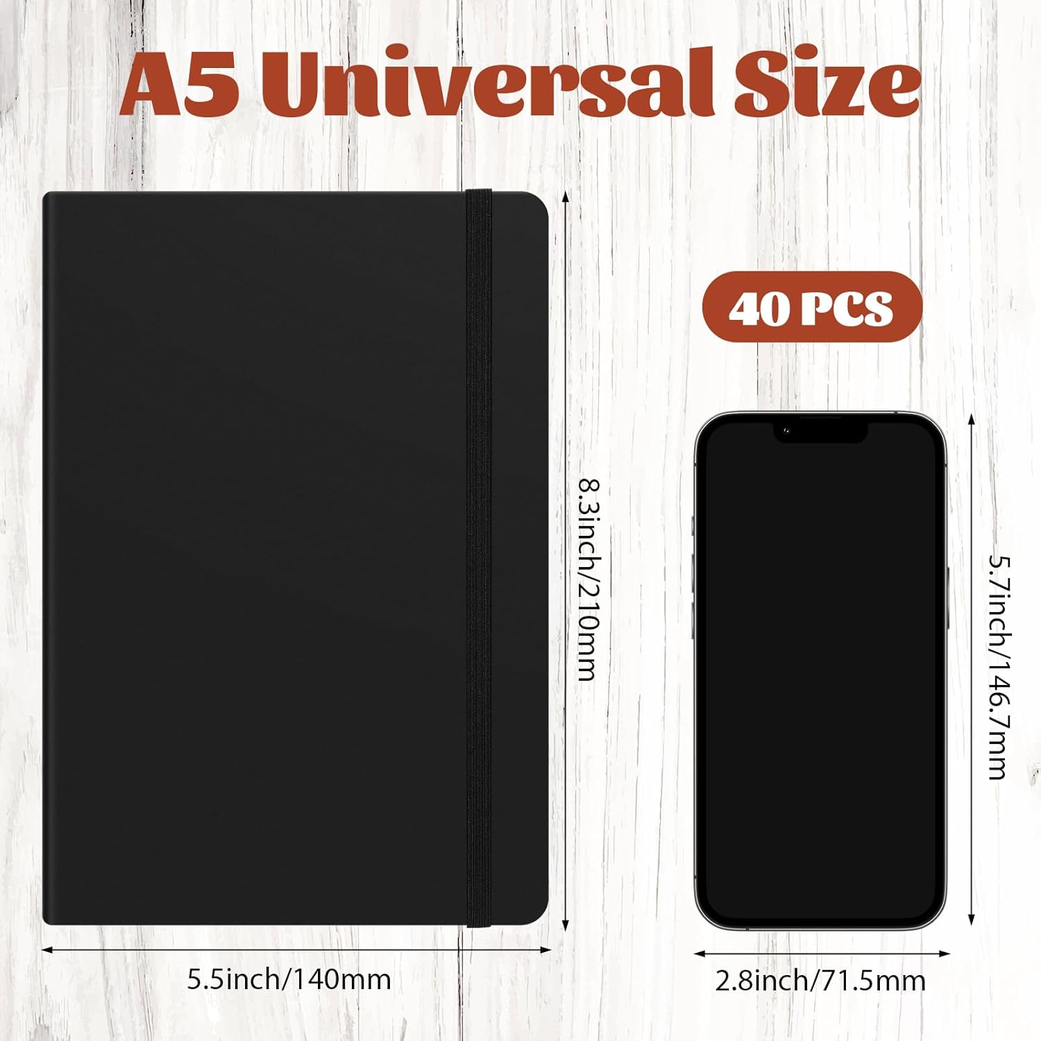 Honoson 40 Pack Lined Journal Notebooks A5 Hardcover Executive Notebook 5.5" x 8.3" PU Leather Wide Ruled Journals Bulk with Elastic Band for Home Business Office School Supplies (Black)