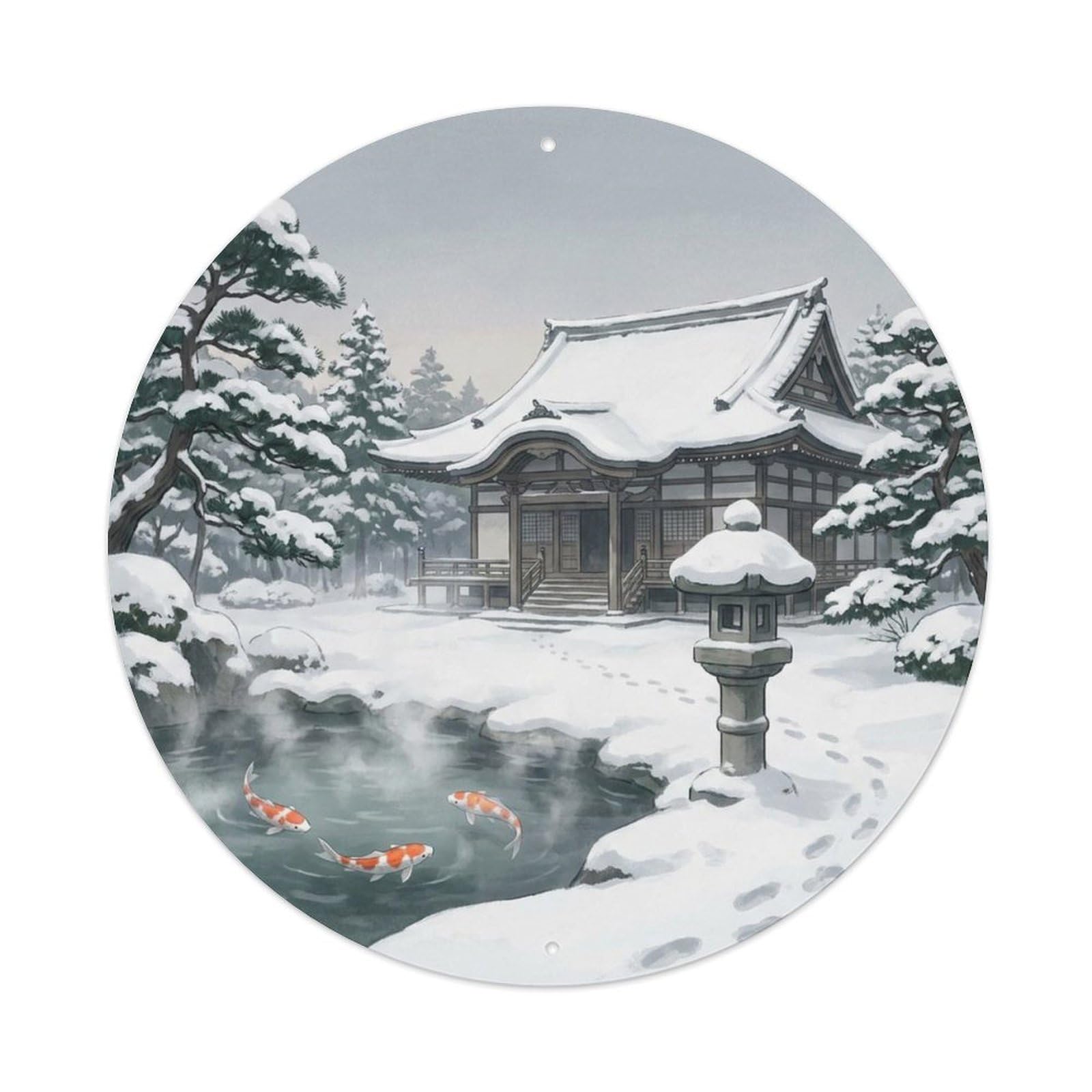 Olyhtr 8X8inch Classic Style Temple Pond Koi Garden Vintage Water Retro Style Metal Tin Sign