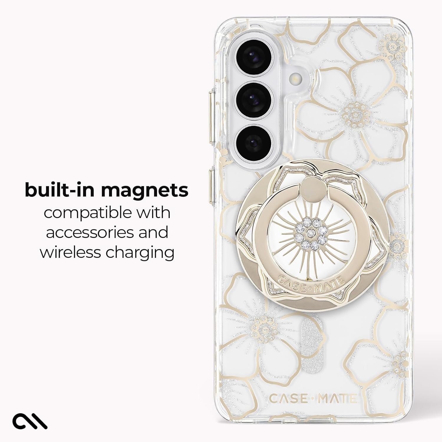 Case-Mate Samsung Galaxy S26 Case [Magnetic and Wireless Charging] - Cute Sparkly Floral Phone Cover with 12ft Drop Protection - Premium Magnetic Phone Case for Samsung Galaxy S26 6.3" - Floral Gems