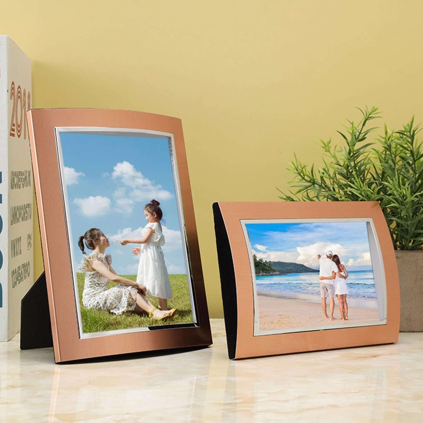 Fotorahmen Kaffee, Fotogröße 15x20 CM Tischplatte Picture Frame mit Passepartout Horizontal/Vertikal, Rechteck Kratzfestes Portraitrahmen Metall für Wohnzimmer, Schlafzimmer
