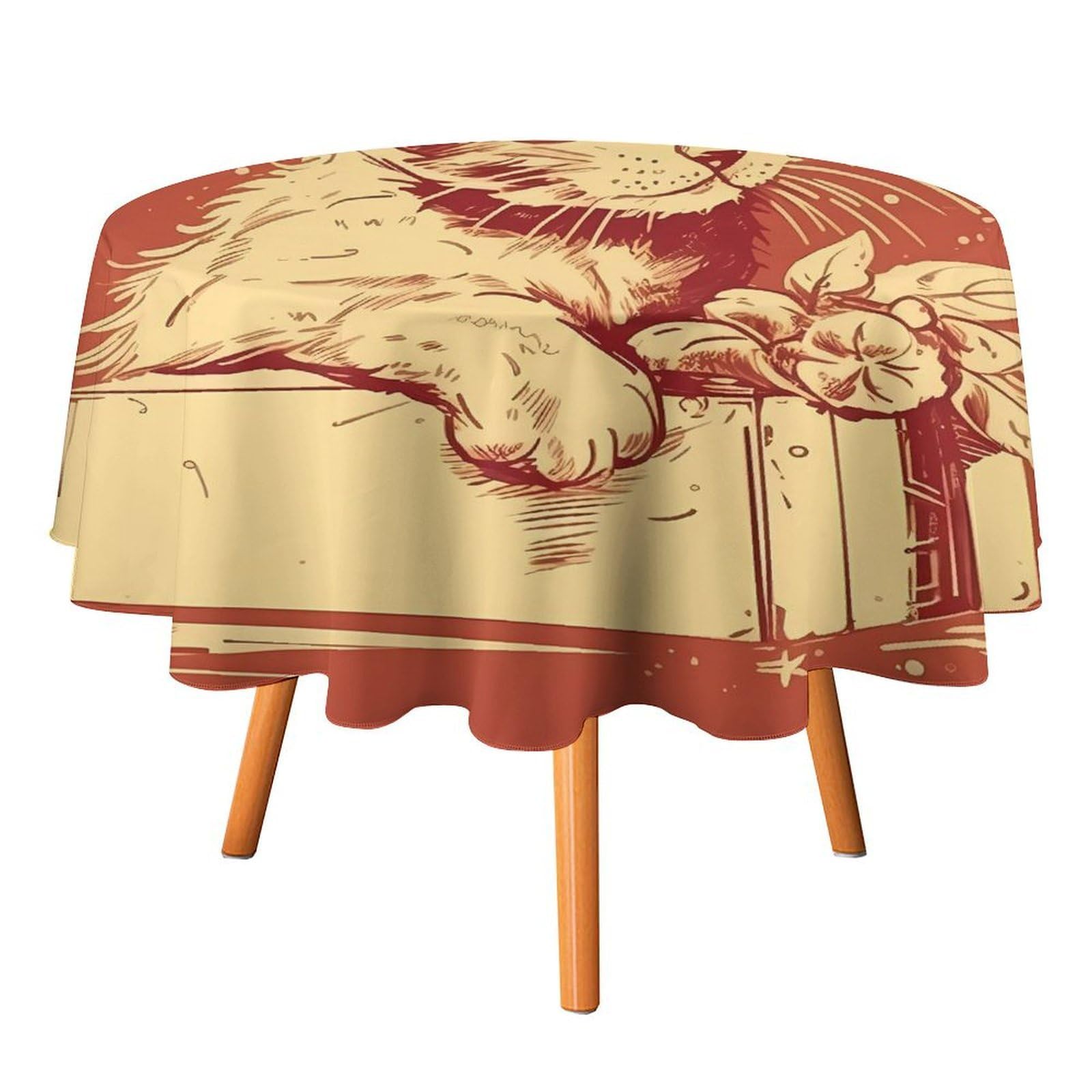 SMAZDFXX Cat Lying on The Box Tablecloth for Restaurant, Round Polyester Table Cover 50x50in for Party