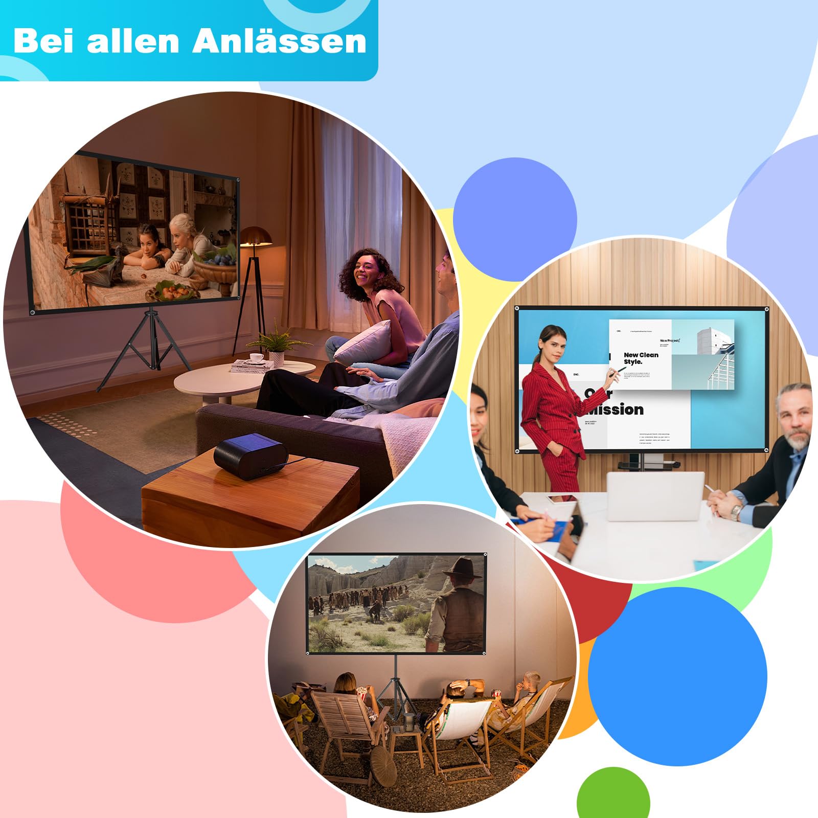 VISULAPEX 80”Grau Leinwand Beamer 16:9 HD, Beamer Leinwand mit Stativ, Ideal für Heimkino Camping und Freizeitveranstaltungen Hinterhof Theater Nächte Tragbare