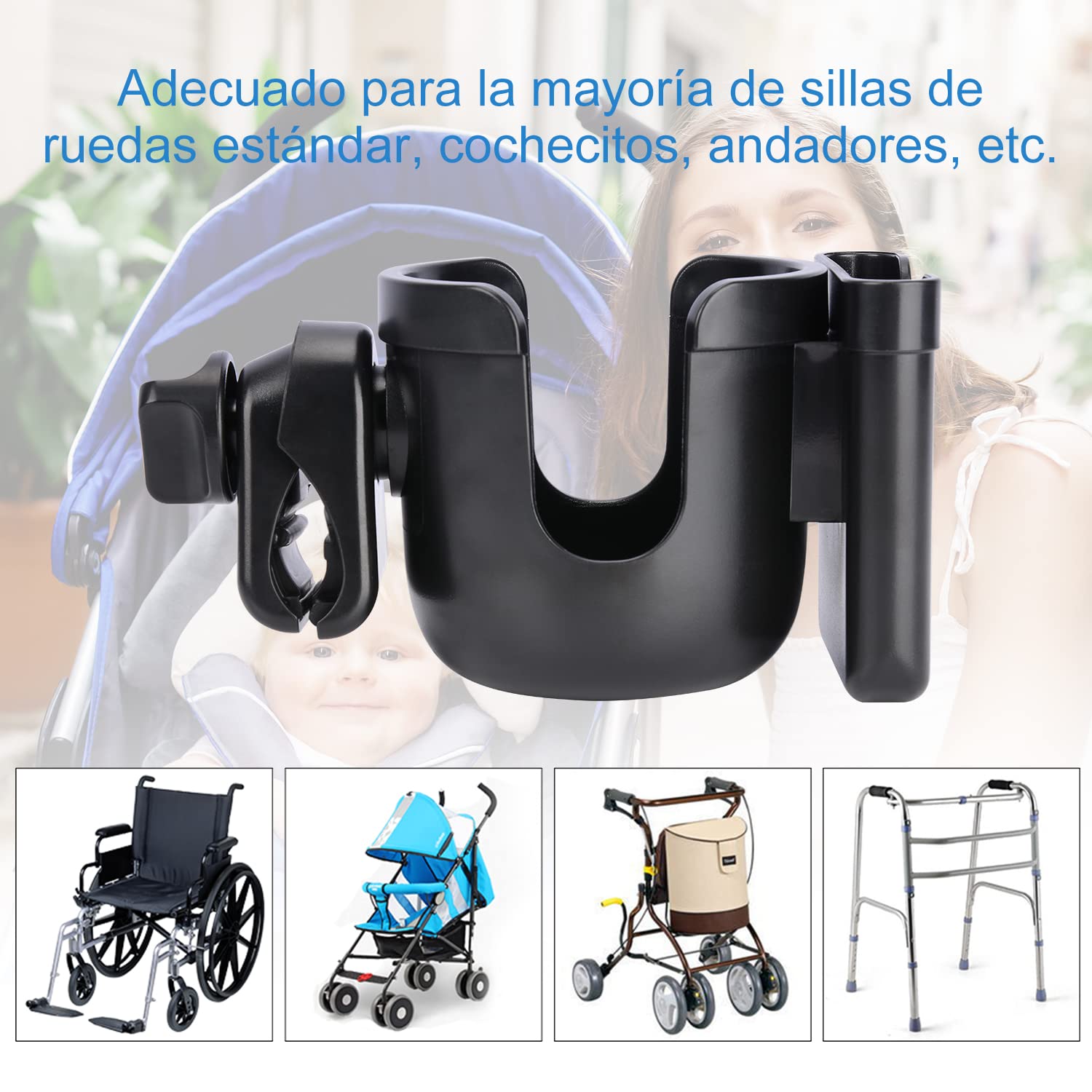 supregear Soporte Universal 2 en 1 para Taza y Teléfono, Rotación 360° Compatible con Taza de Padre, Botella de Agua, Cochecito, Andador y Bicicleta, Negro Sin Herramientas