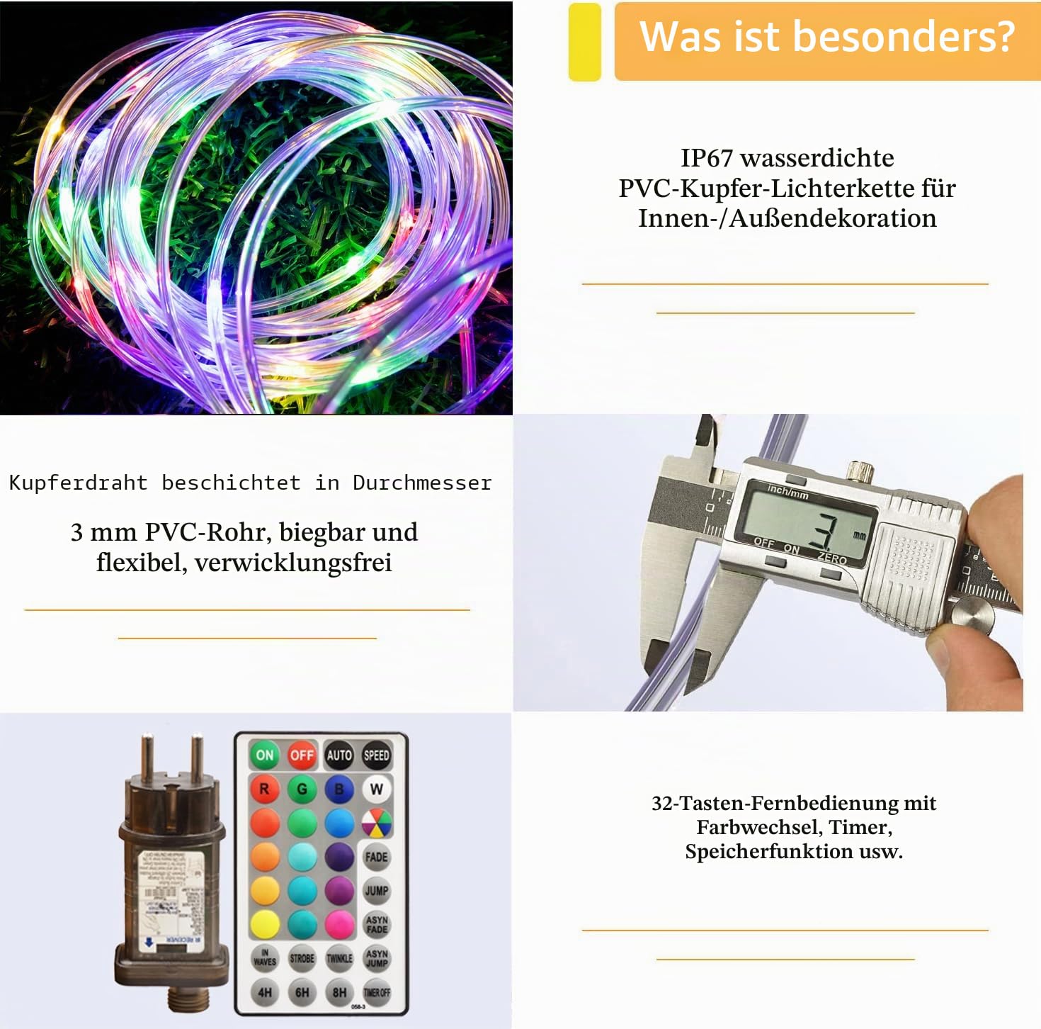 30M 300LED Lichtschlauch 16 Farbwechsel RGB, Strombetrieben Lichterkette außen mit Fernbedienung & Timer, 8 Modi IP67 Wasserdicht Bunt Dekolicht, für Außen Innen Weihnachten DIY Deko