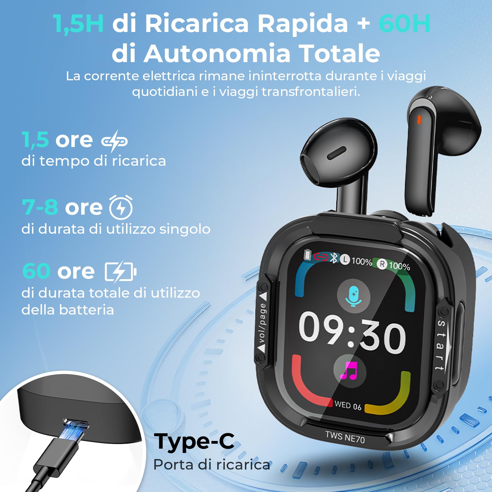 Cuffie Traduzione Simultanea con Schermo LCD, 150 Lingue/9 Modalità di Traduzione, Auricolari Traduttore Simultaneo Bluetooth 6.0, 60H Cuffie Traduttore Istantaneo con APP per Viaggi/Studio/Business