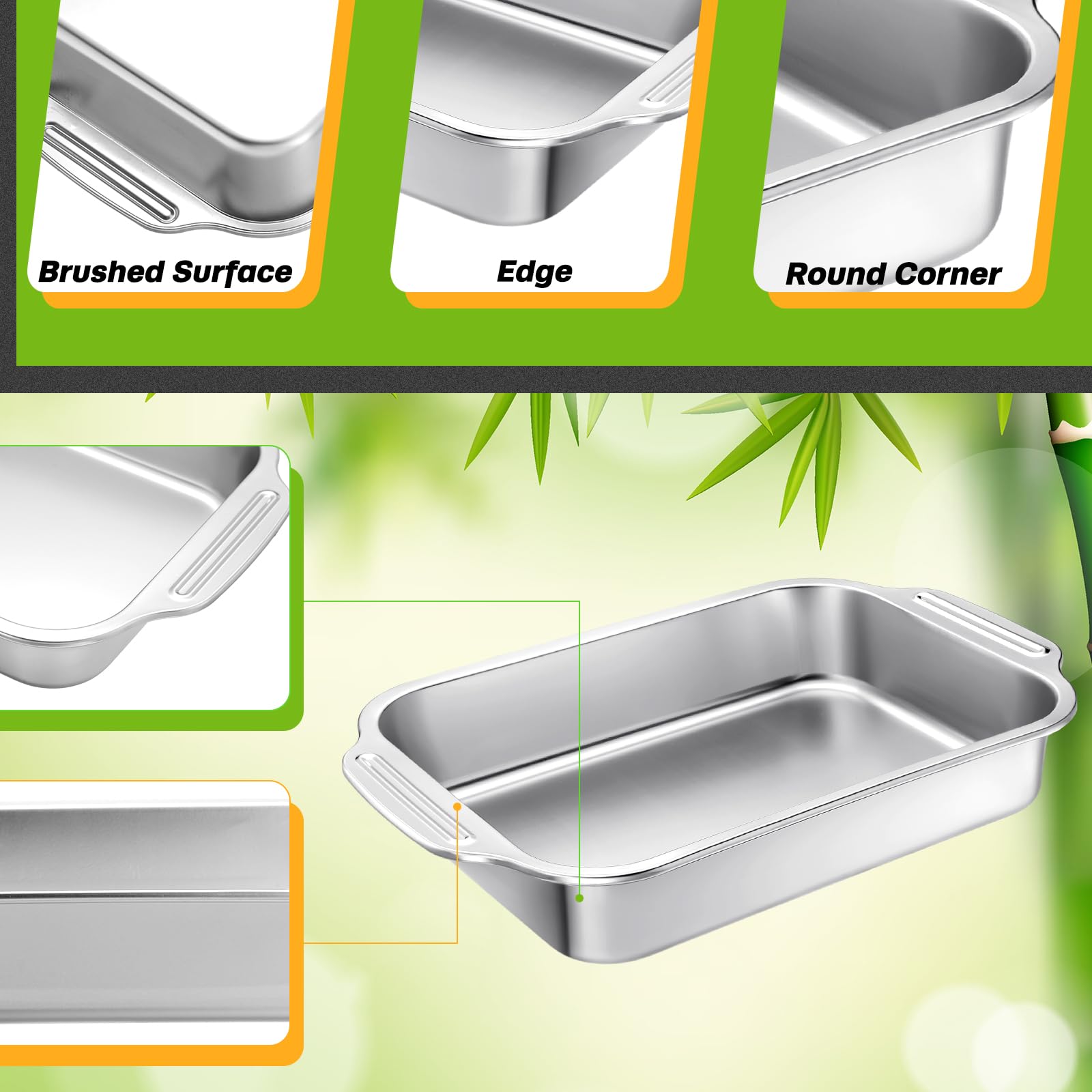 Funnymoom Set mit 3 Edelstahl-Kuchenformen, rechteckig, Backform, Backgeschirr für Fischkuchen, Brot, Aufläufe, Fisch, Gemüse, spülmaschinenfest