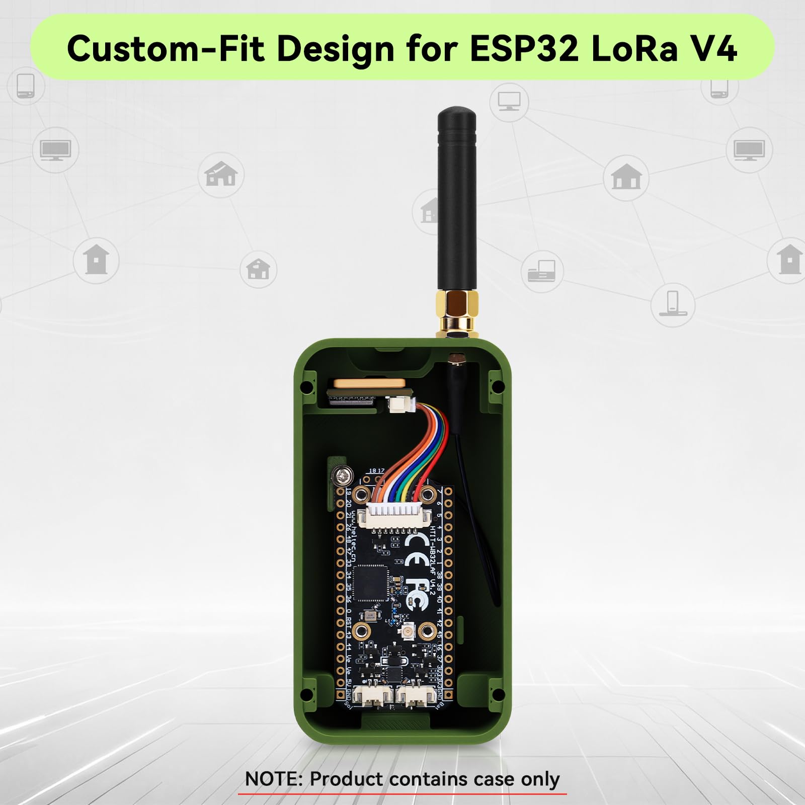 Heltec V4 Case for ESP32 LoRa V4 Development Board Custom Meshtastic Case with Antenna Port and Charging Slot (N35F, Green) — view 3