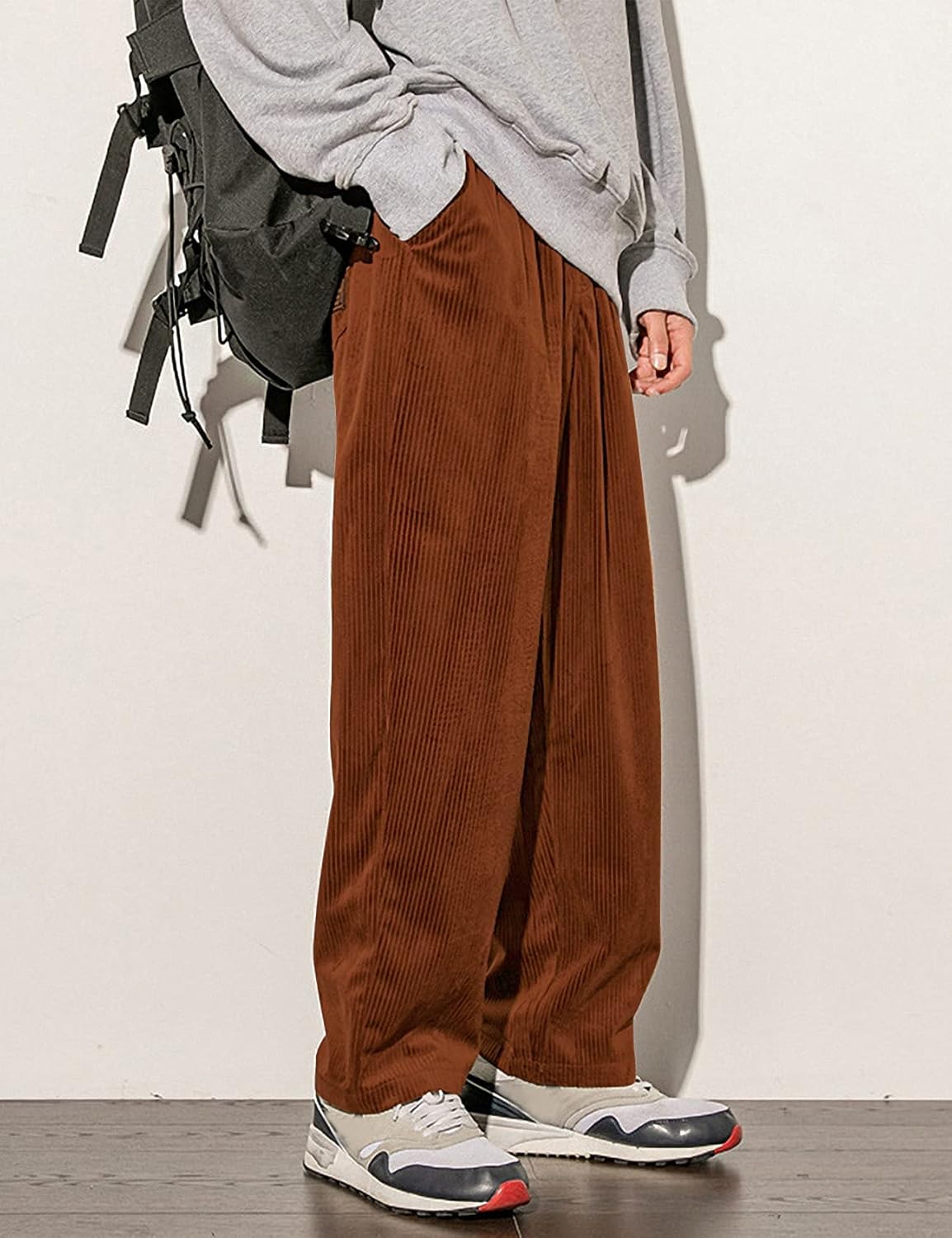 Gihuo Mens Corduroy Pants Elastic Waist Sweatpants Vintage Cargo Sweatpants Loose Wide Leg Pants Hip Pop Streetwear - Image 4