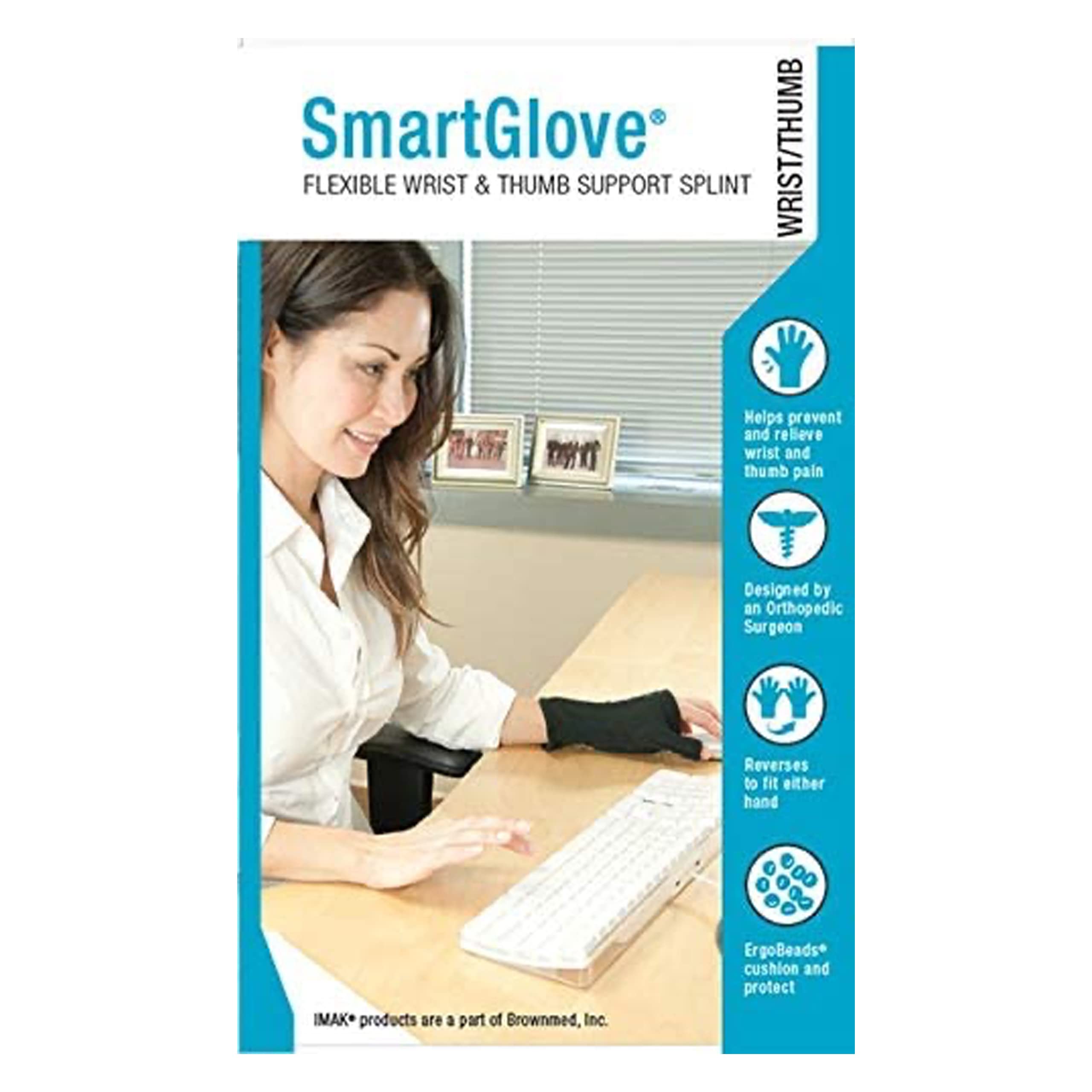 Brownmed - IMAK RSI SmartGlove - Glove for Arthritis, Tendonitis & Carpal Tunnel - Compression Glove for Men & Women - Working & Gaming Wrist Support Brace with Splint - Large