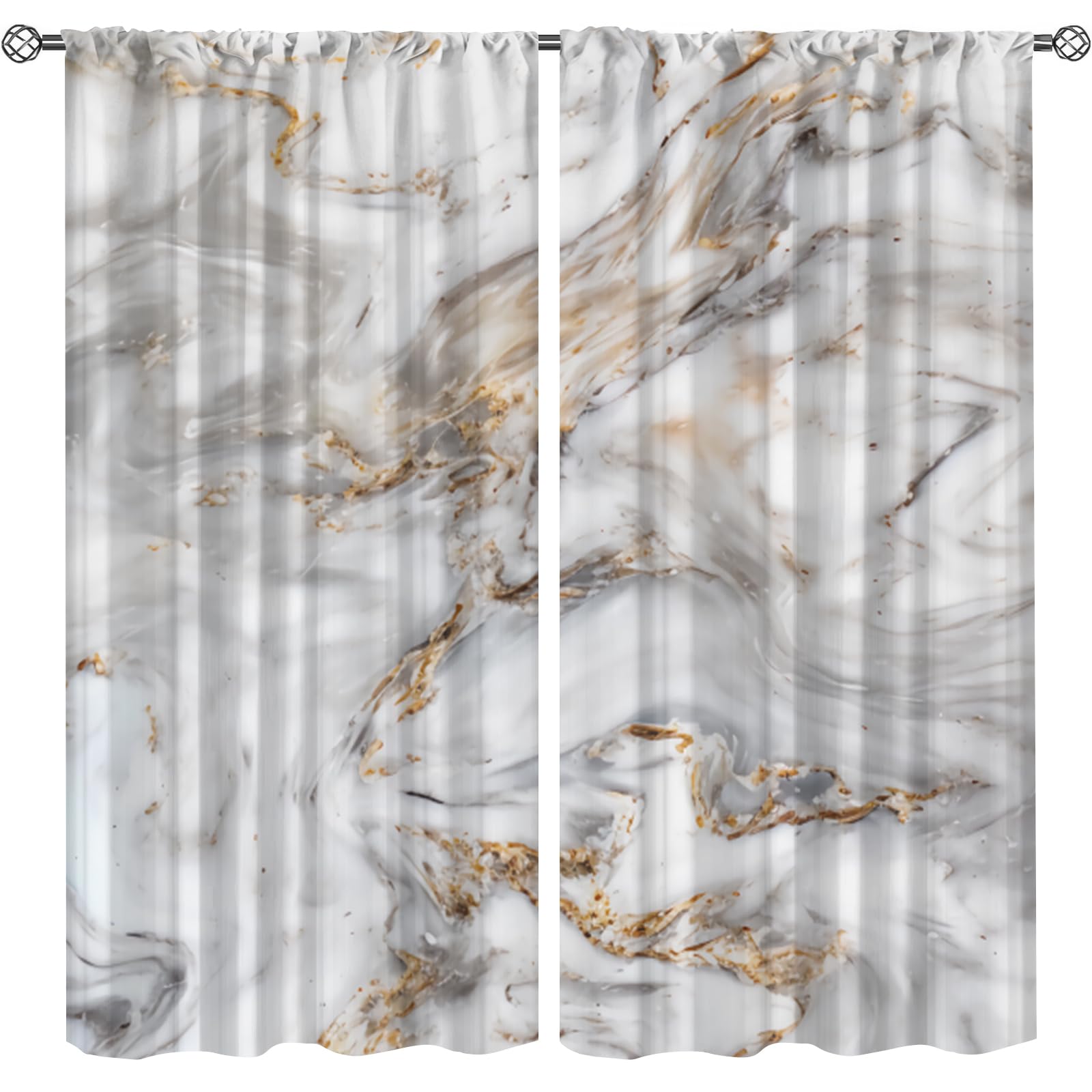 Abstract Marble Thermal Insulated Blackout Boy Curtains, Modern Art Noise Reducing Rod Pocket Window Drapes for Living Room Bedroom Dining Room Kitchen Windows-2 Panels W21xL63in