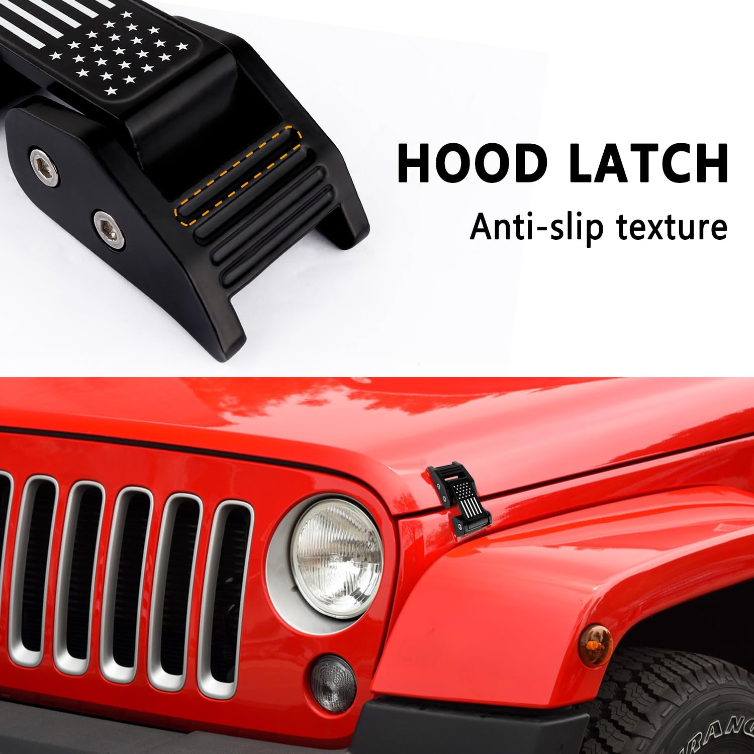 E-LONGWELL Aluminum Hood Latch Lock Catch Flag Style Compatible With Jeep Wrangler 2007 2017 Jk Jku 2018 2022 Jl Jlu 2020 2024 Gladiator 1 Pair - Foto 4